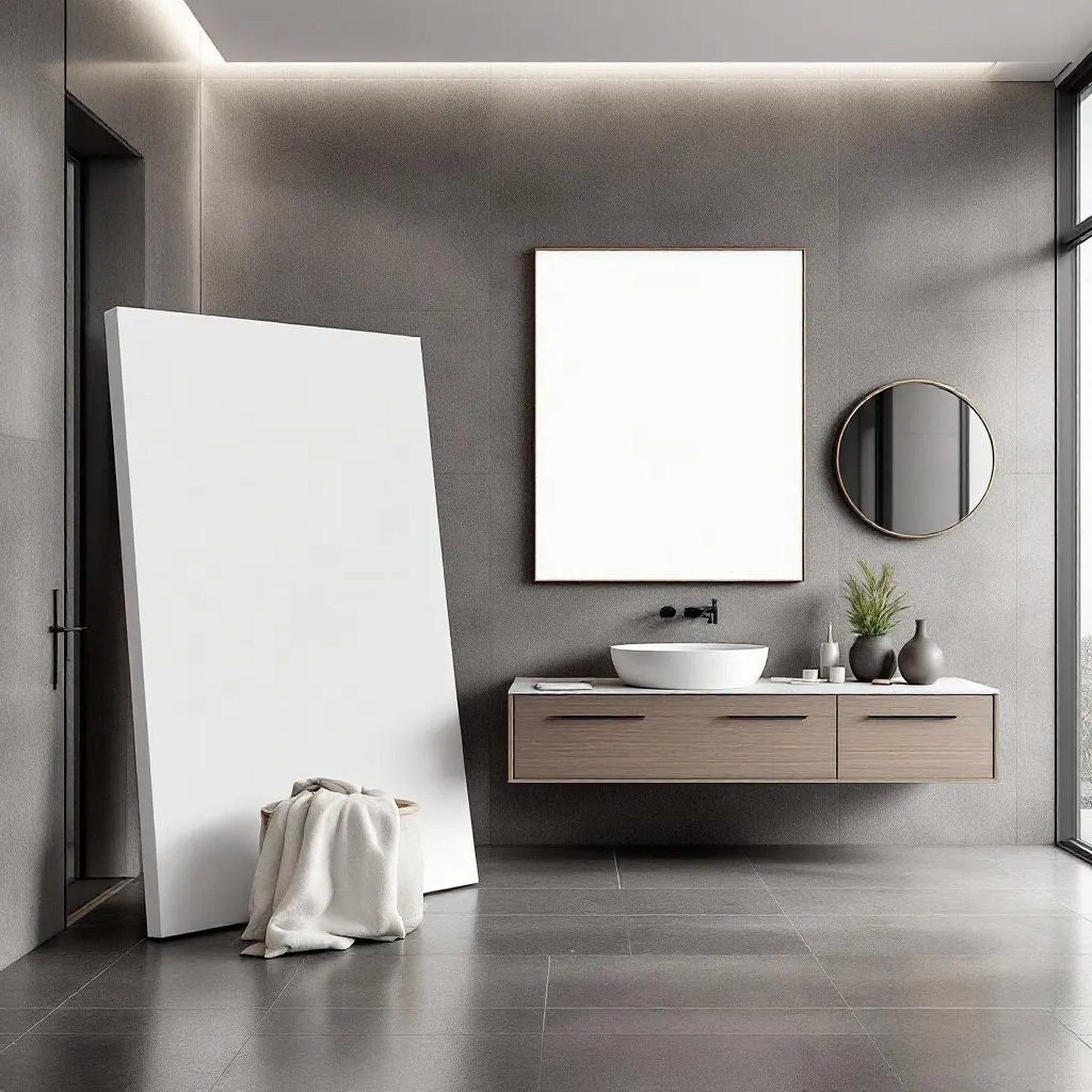 Spa Bathroom Frame Display Mockup — Plain Square Frame Portrait 2:3 — Perspective View — #03032 | MockupBulk
