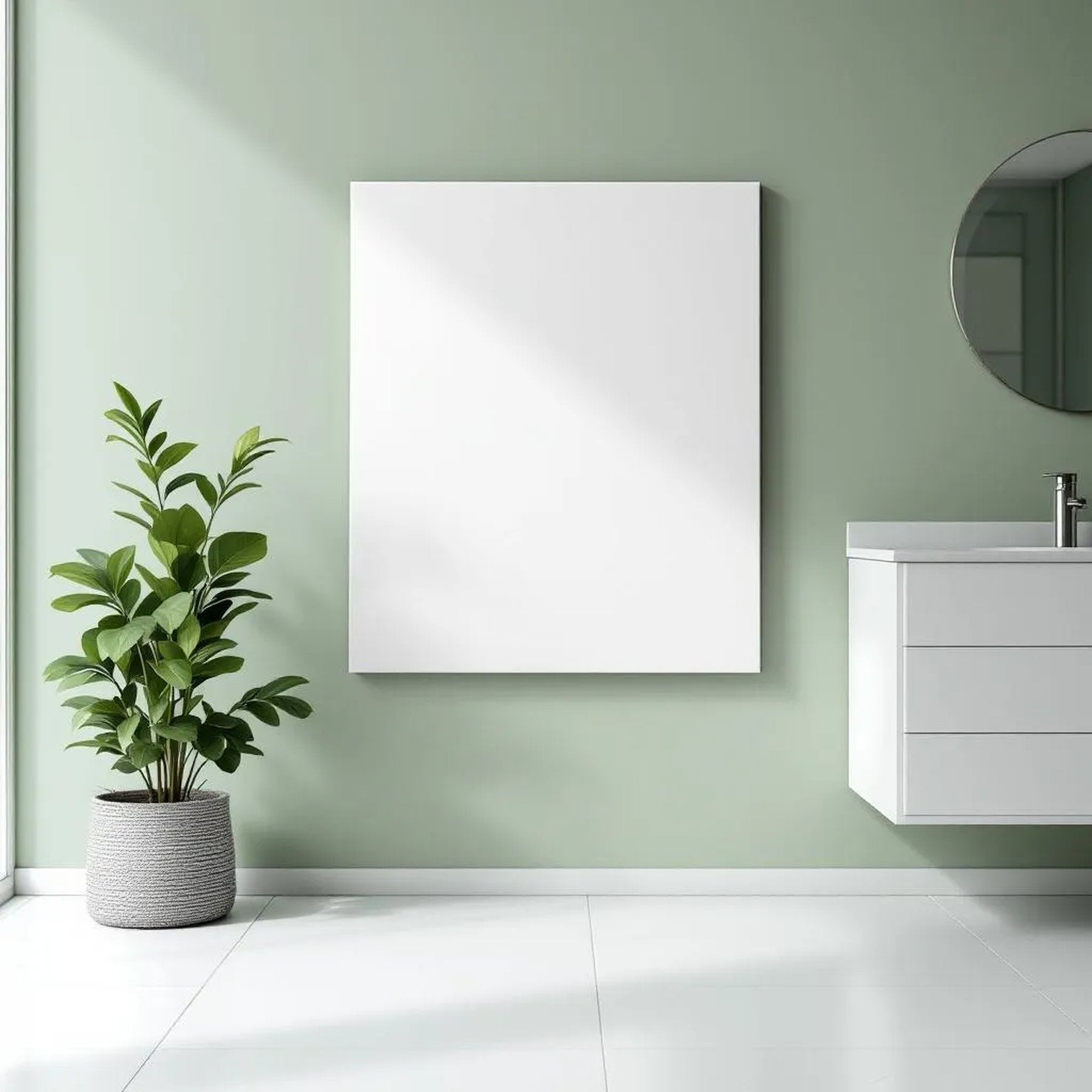 Spa Bathroom Room Scene Mockup — Plain Square Frame Portrait 4:5 — Perspective View — #03033 | MockupBulk