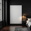 Dark Bedroom Room Scene Mockup — Plain Square Frame Portrait 4:5 — Perspective View — #02792 | MockupBulk