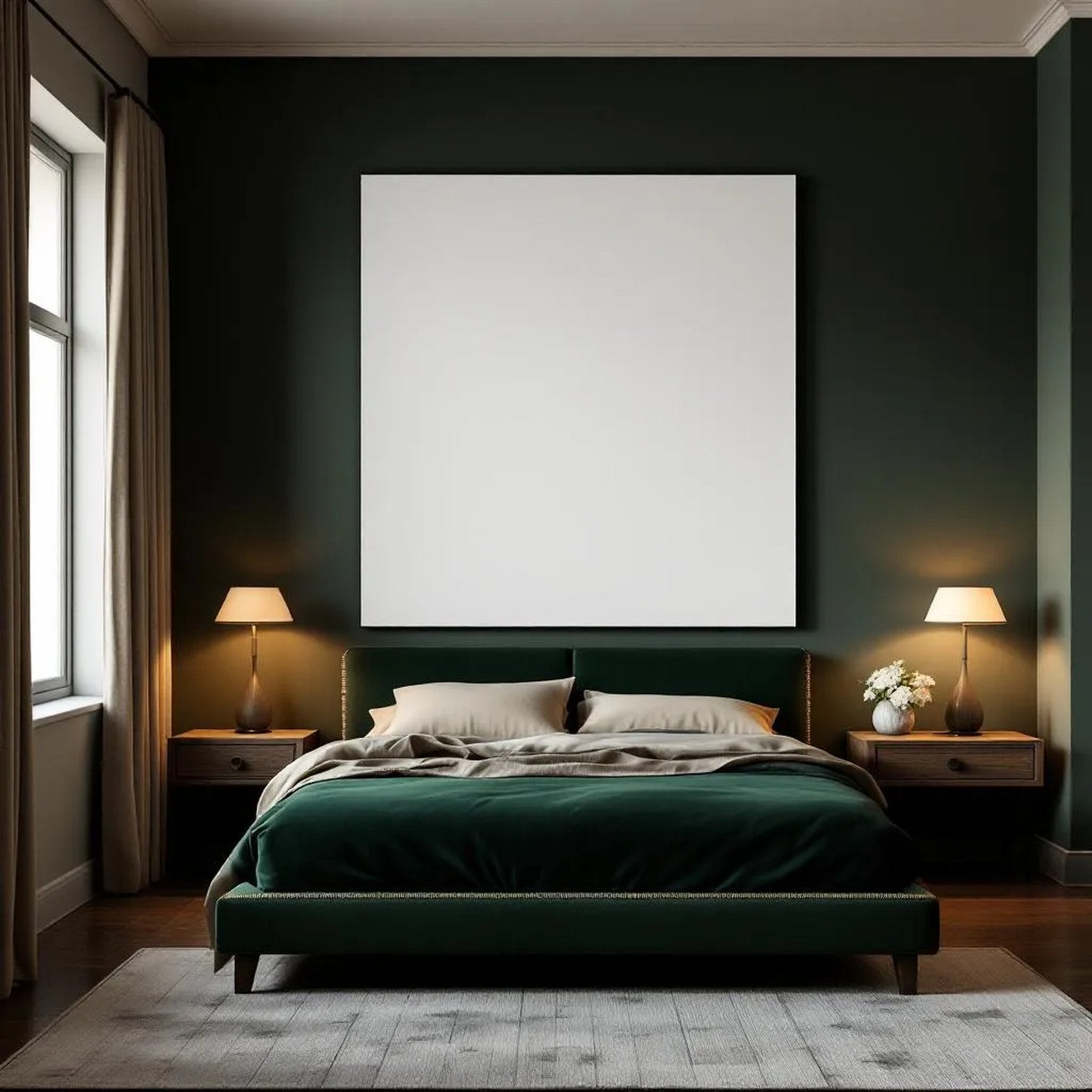 Dark Bedroom Premium Interior Mockup — Plain Square Frame A-Series (A4 / A3) — Perspective View — #02793 | MockupBulk