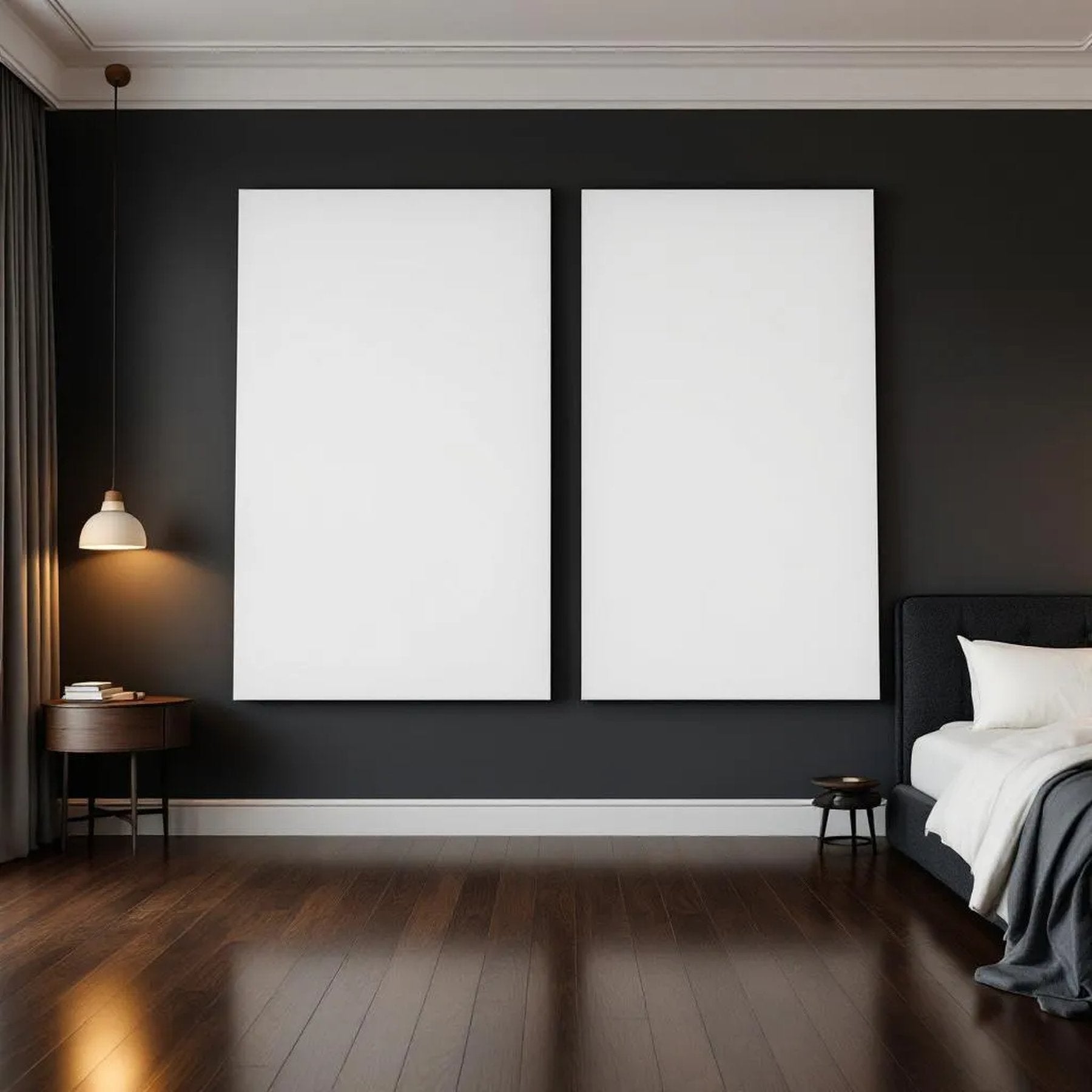 Dark Bedroom Professional Frame Mockup — Plain Square Frame Portrait 2:3 — Perspective View — #02795 | MockupBulk