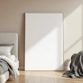 White Bedroom Interior Frame Mockup — Plain Square Frame Square 1:1 — Perspective View — #02768 | MockupBulk