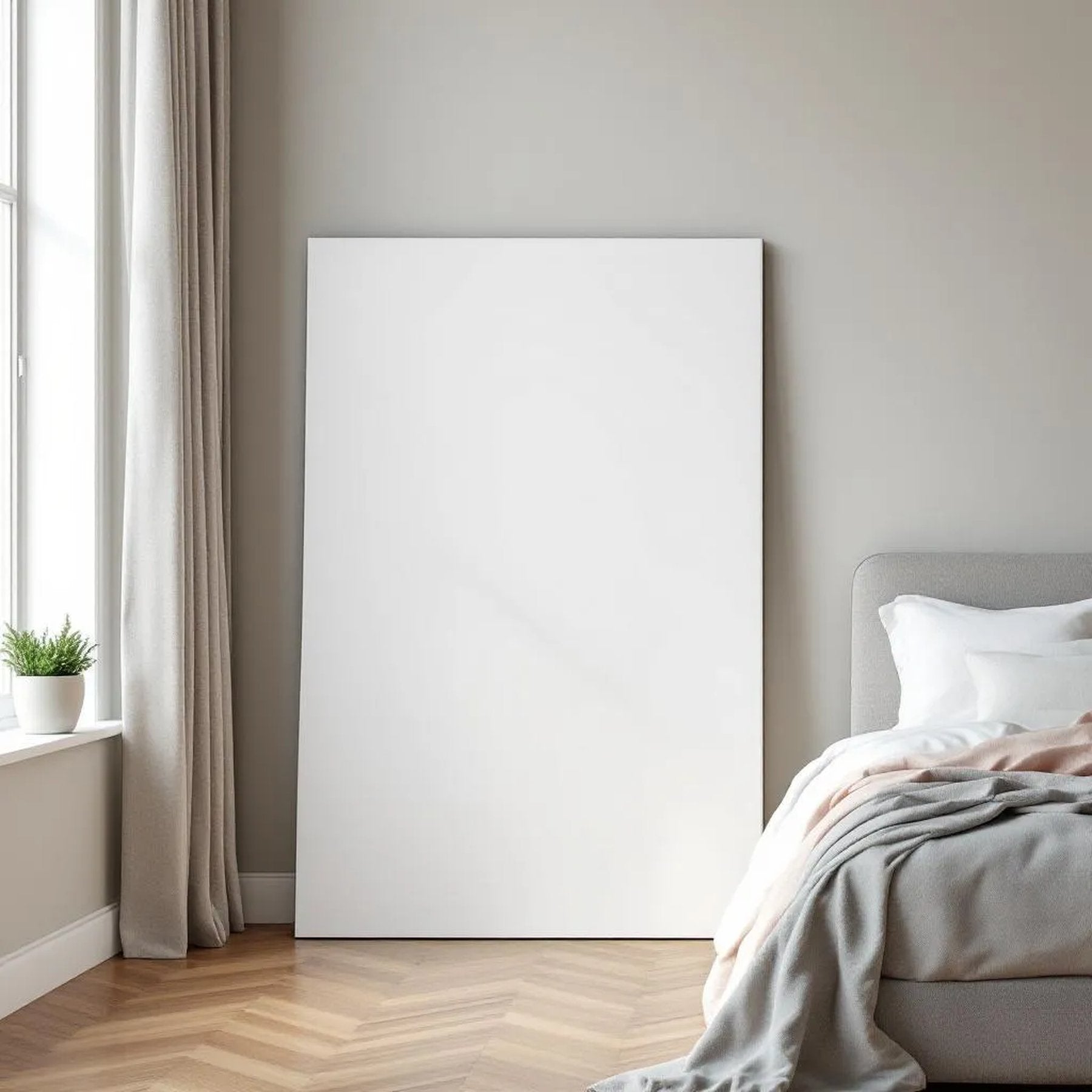 White Bedroom Styled Room Mockup — Plain Square Frame Portrait 2:3 — Perspective View — #02769 | MockupBulk