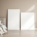 White Bedroom Professional Frame Mockup — Plain Square Frame Portrait 2:3 — Perspective View — #02770 | MockupBulk