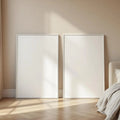 White Bedroom Interior Frame Mockup — Plain Square Frame Portrait 2:3 — Perspective View — #02771 | MockupBulk