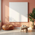Boho Living Room Wall Art Mockup — Plain Square Frame Portrait 2:3 — Perspective View — #03129 | MockupBulk