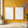 Boho Living Room High-Res Frame Mockup — Plain Square Frame Portrait 2:3 — Perspective View — #03131 | MockupBulk