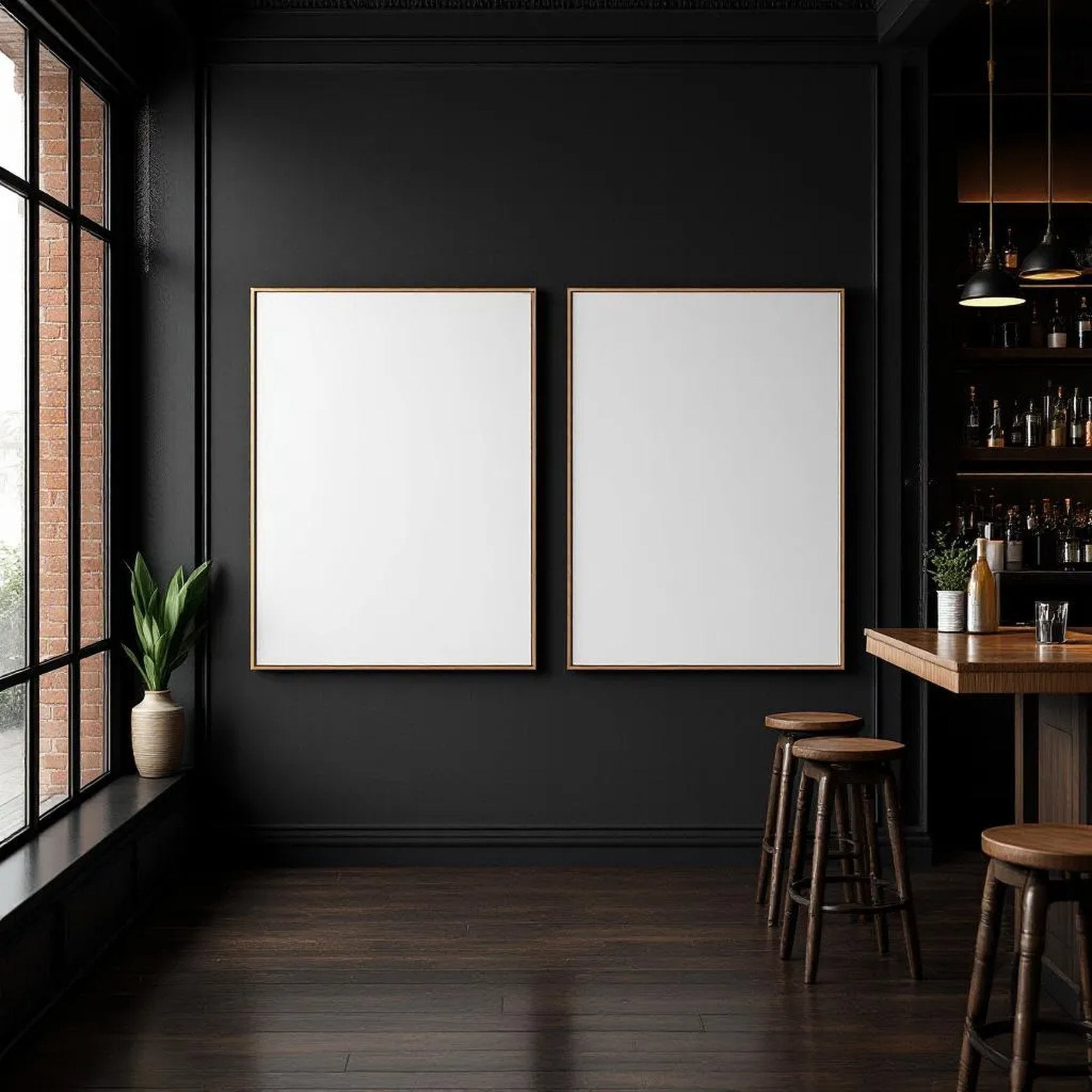 Cafe & Bar Wall Art Mockup — Plain Square Frame Landscape 3:4 — Perspective View — #03059 | MockupBulk
