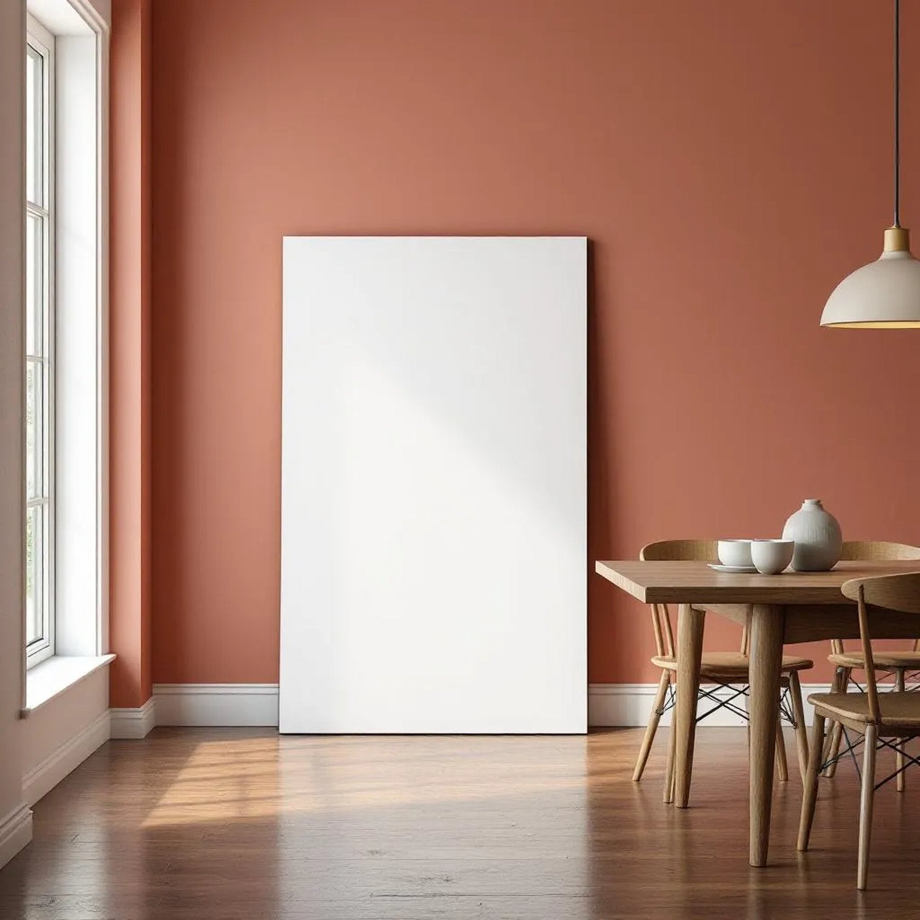 Dining Room Interior Frame Mockup — Plain Square Frame Portrait 2:3 — Perspective View — #02983 | MockupBulk