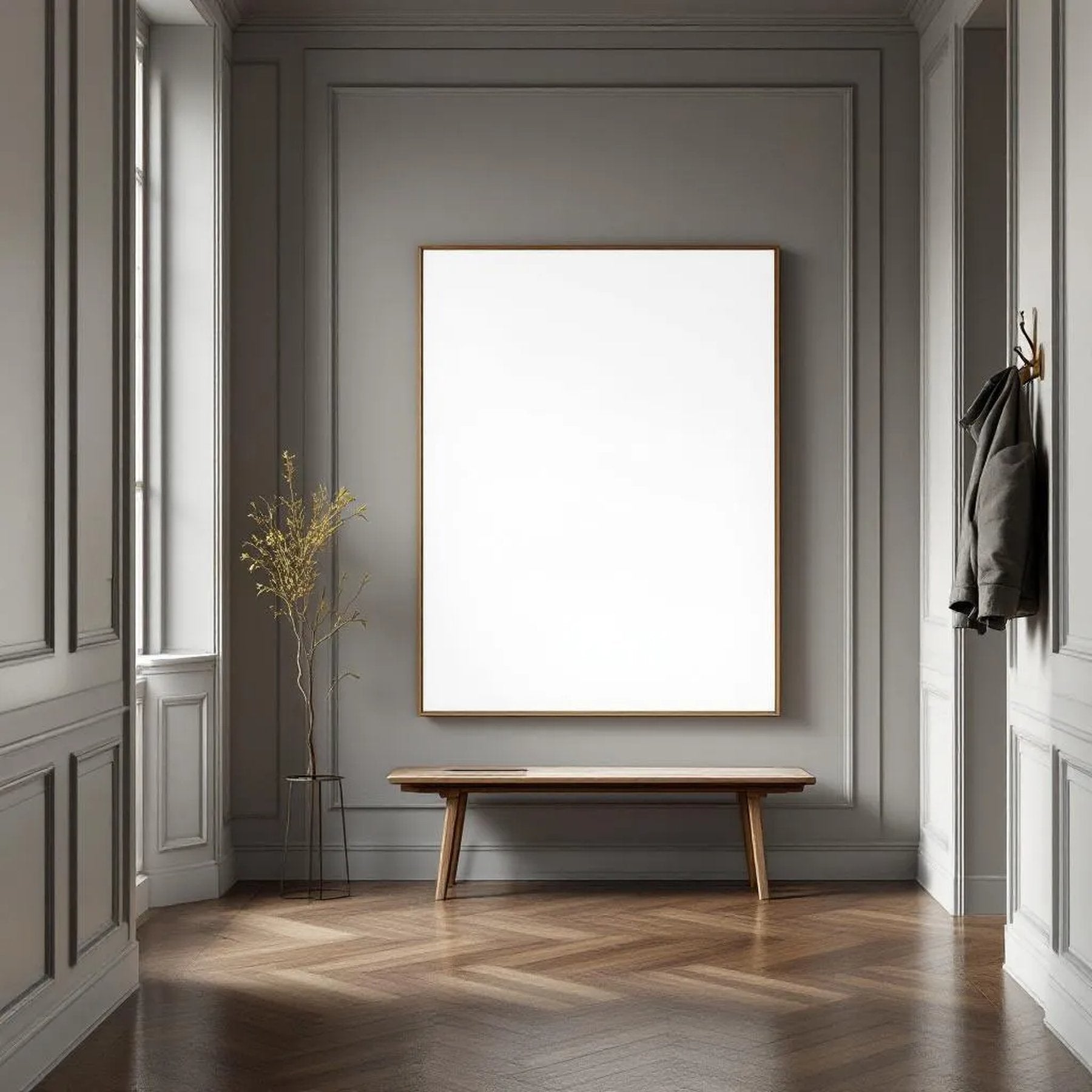 Hallway Interior Frame Mockup — Plain Square Frame Portrait 2:3 — Perspective View — #02960 | MockupBulk