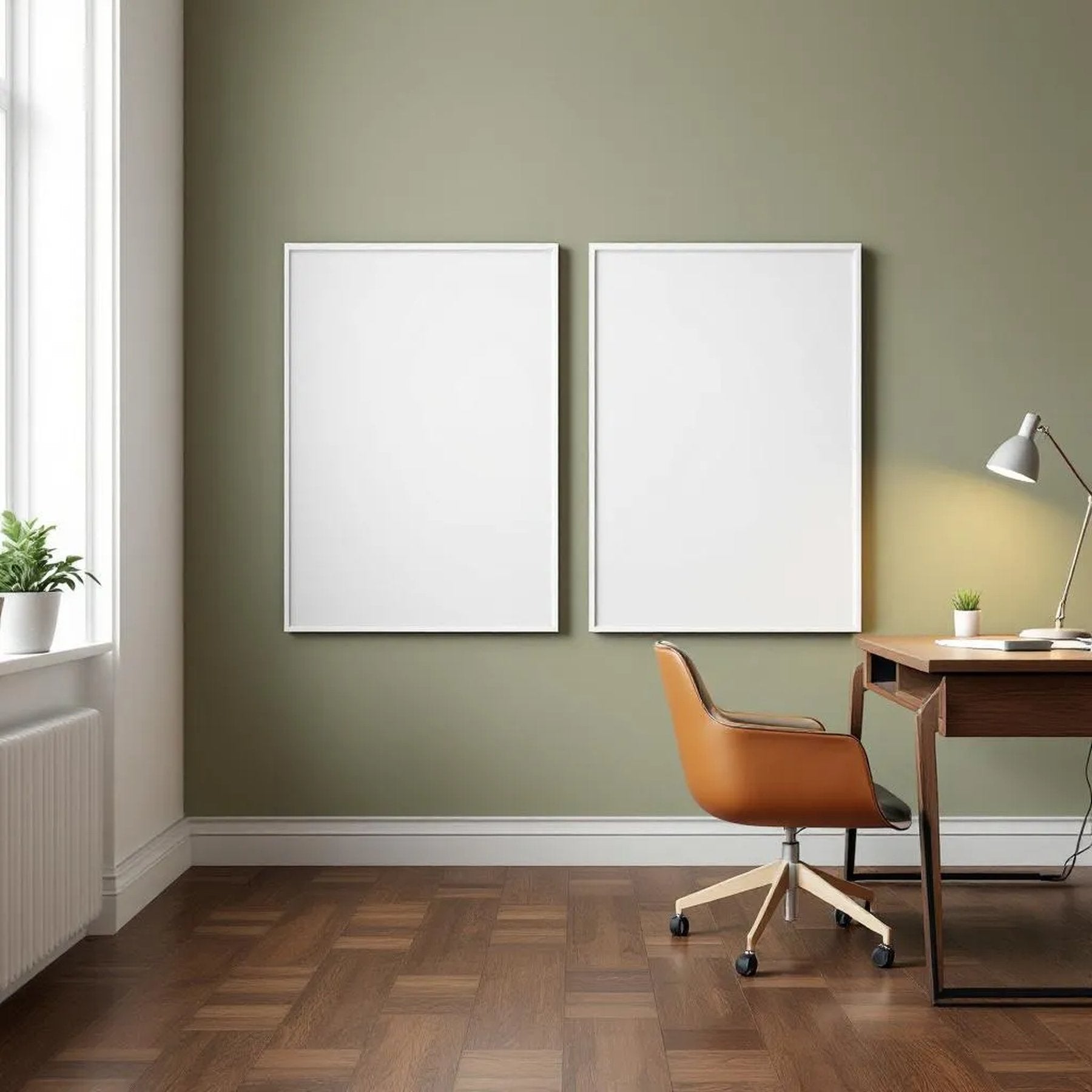 Home Office High-Res Frame Mockup — Plain Square Frame Portrait 2:3 — Perspective View — #02938 | MockupBulk