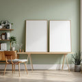 Home Office Room Scene Mockup — Plain Square Frame Portrait 2:3 — Perspective View — #02939 | MockupBulk