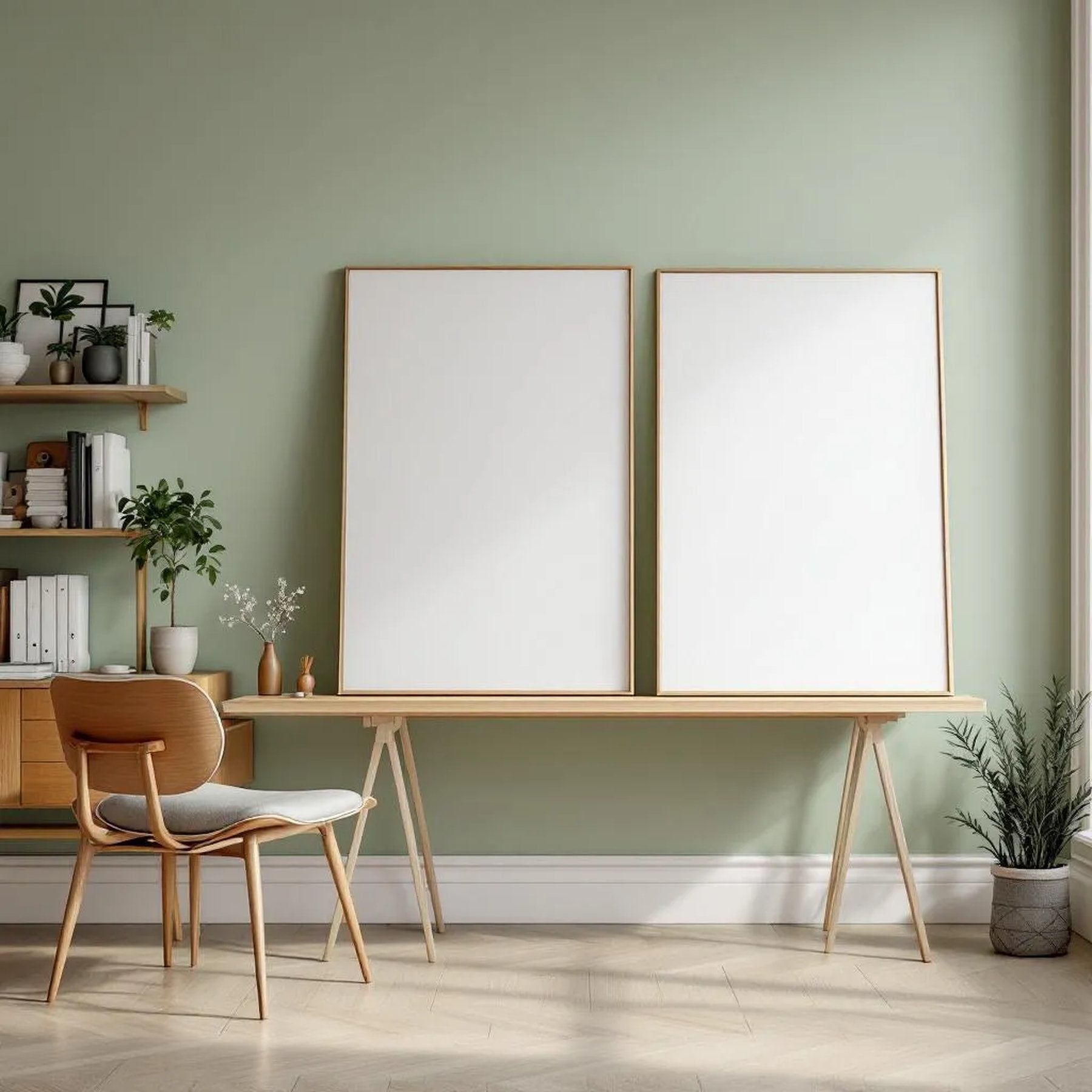 Home Office Room Scene Mockup — Plain Square Frame Portrait 2:3 — Perspective View — #02939 | MockupBulk