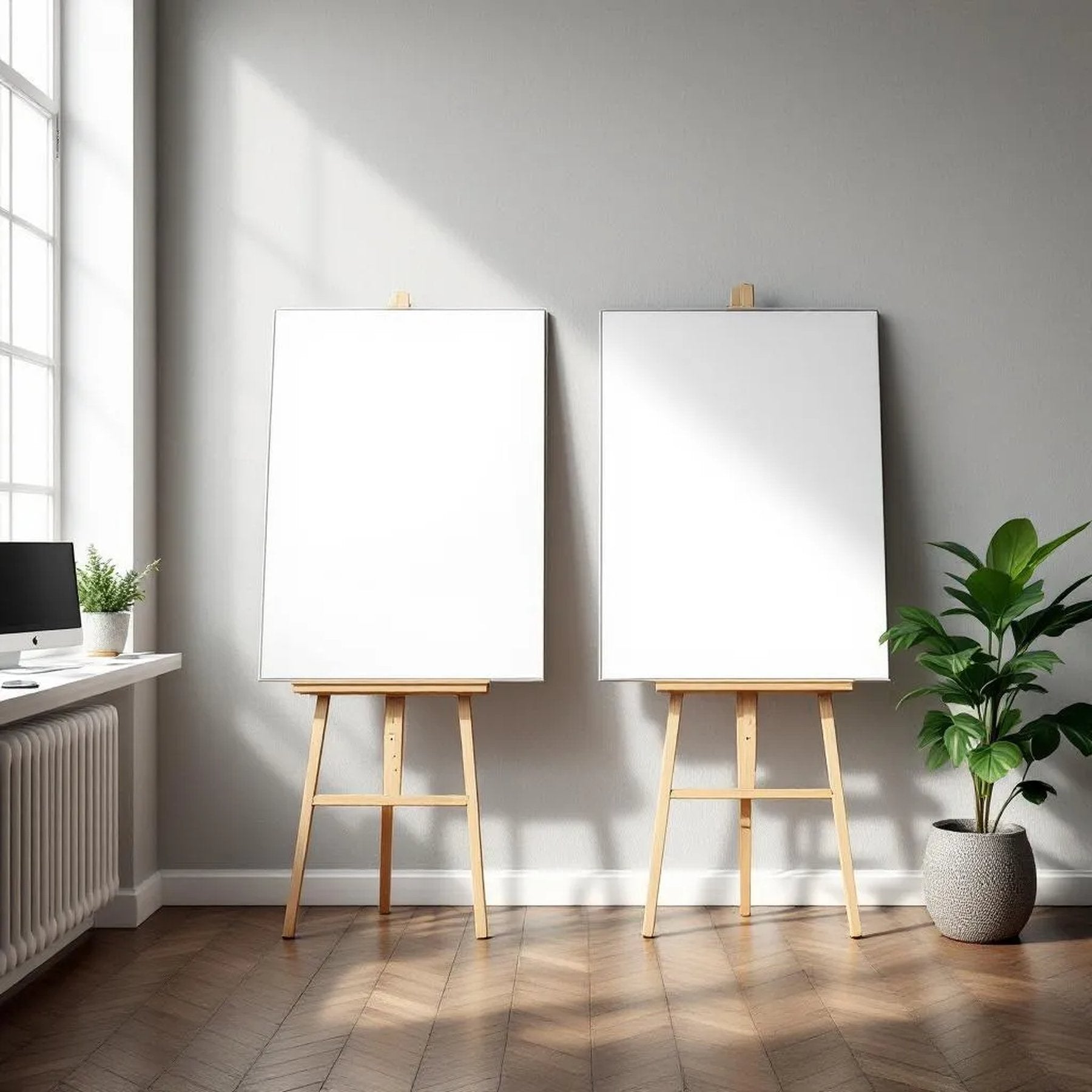 Home Office Frame Display Mockup — Plain Square Frame Portrait 2:3 — Perspective View — #02940 | MockupBulk