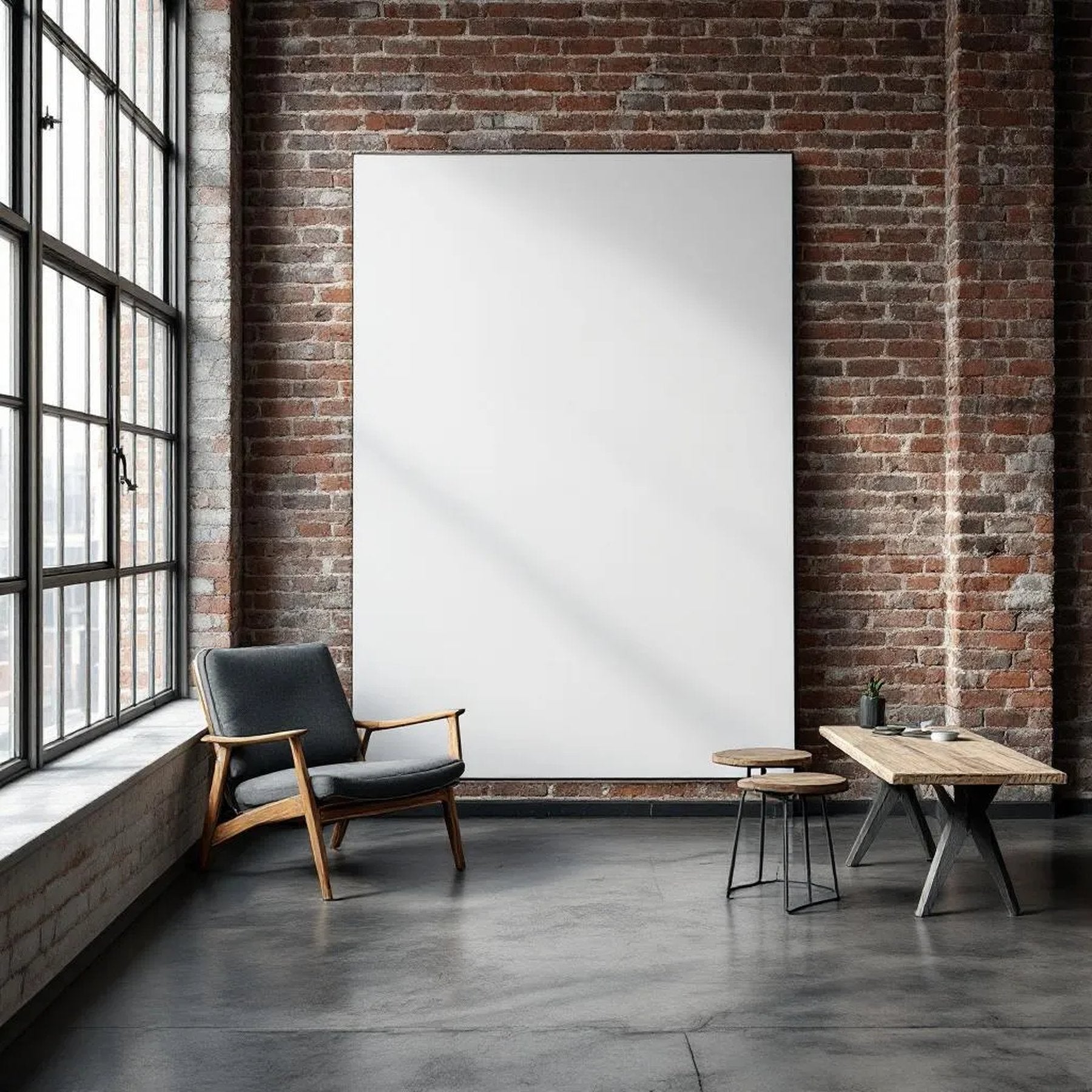 Industrial Loft Lifestyle Frame Mockup — Plain Square Frame Portrait 5:7 — Perspective View — #02744 | MockupBulk