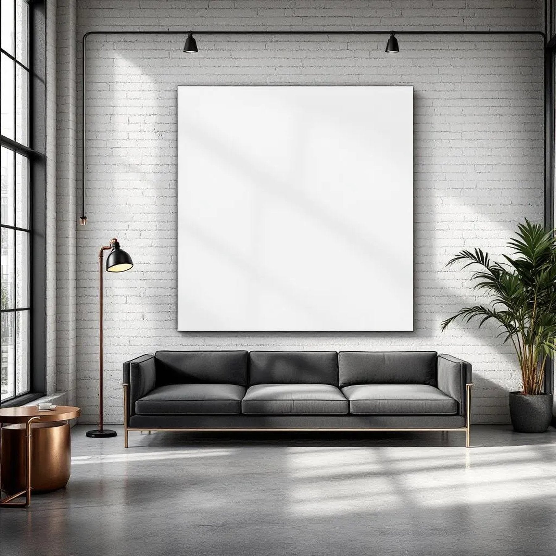 Industrial Loft Room Scene Mockup — Plain Square Frame Portrait 2:3 — Perspective View — #02745 | MockupBulk