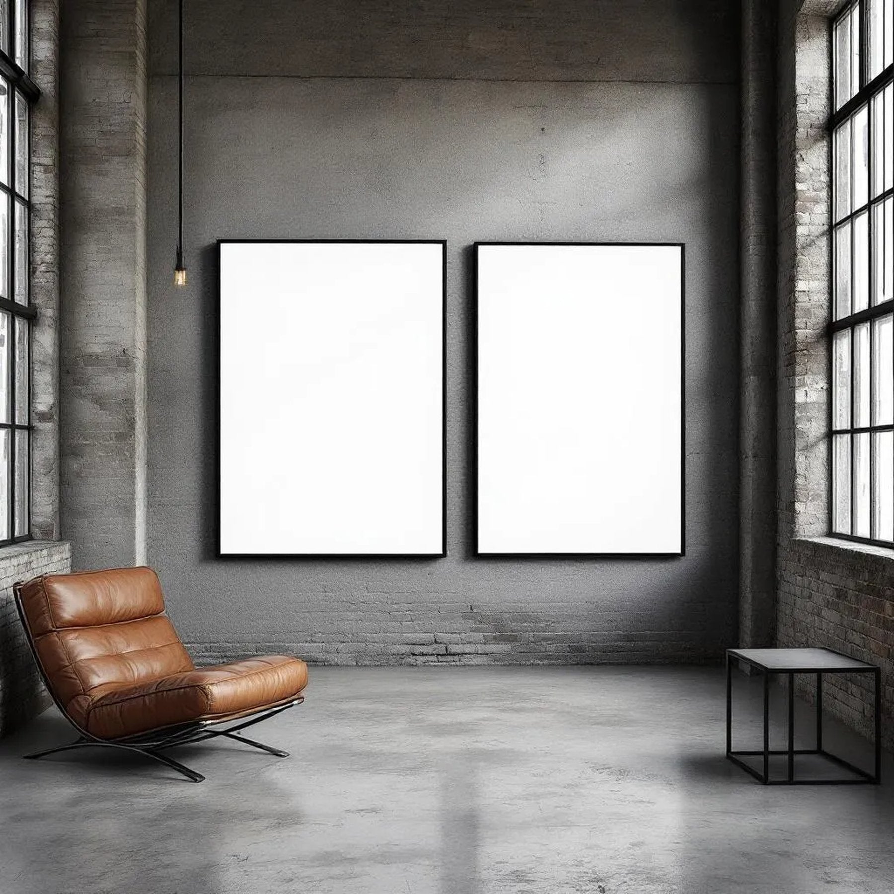 Industrial Loft Room Scene Mockup — Plain Square Frame Portrait 5:7 — Perspective View — #02746 | MockupBulk
