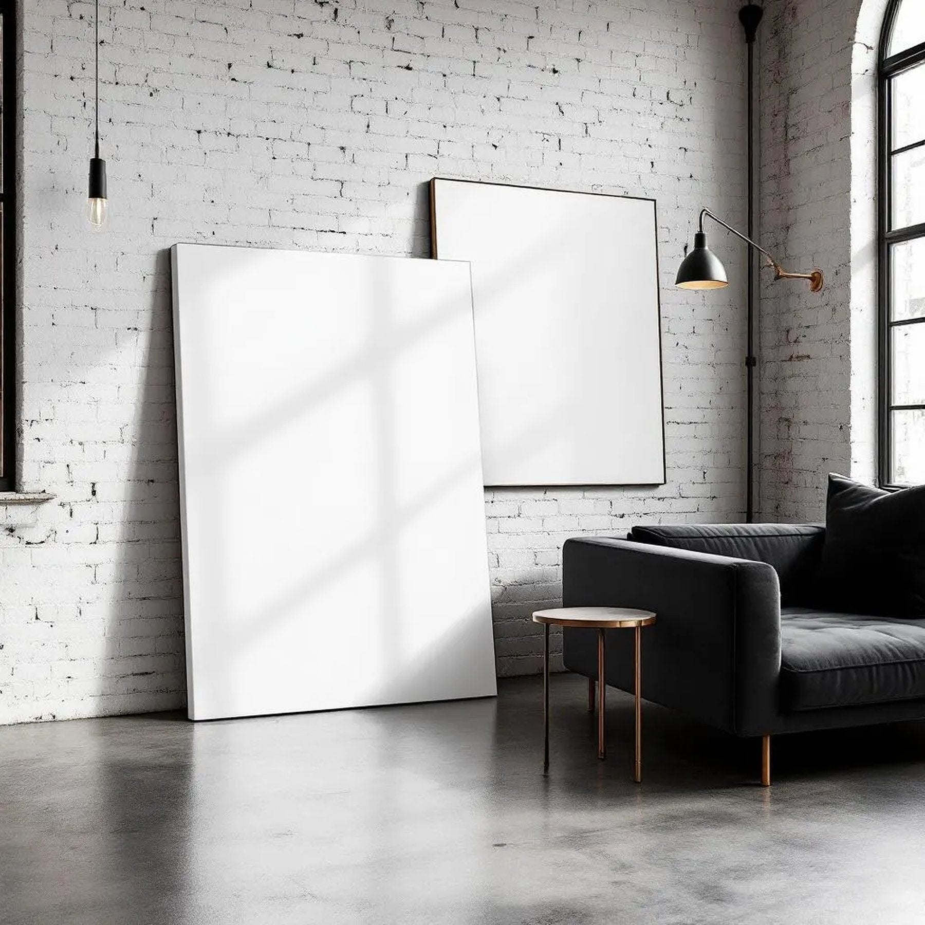 Industrial Loft Lifestyle Frame Mockup — Plain Square Frame Portrait 4:5 — Perspective View — #02748 | MockupBulk