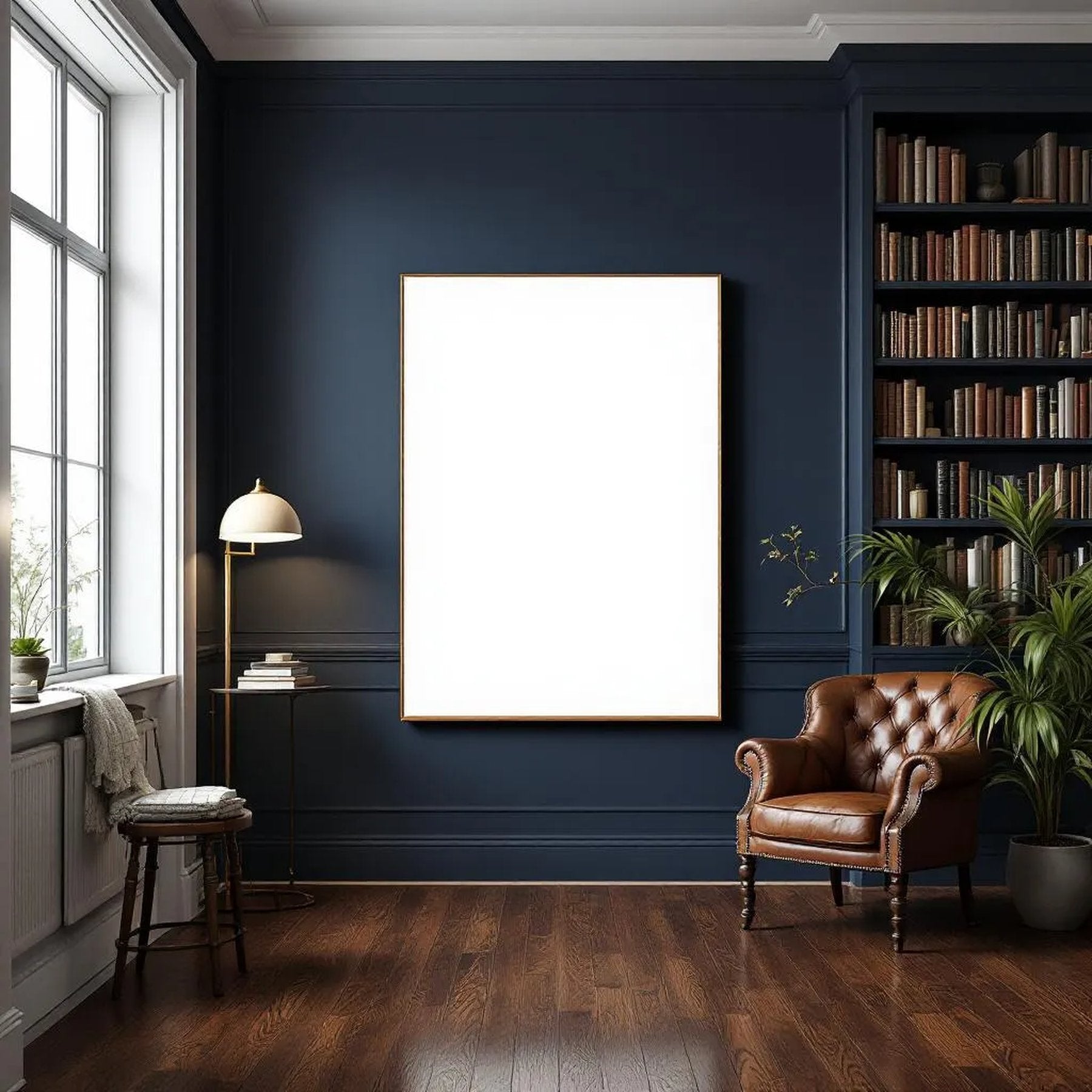 Library & Study Wall Art Mockup — Plain Square Frame Portrait 5:7 — Perspective View — #03079 | MockupBulk