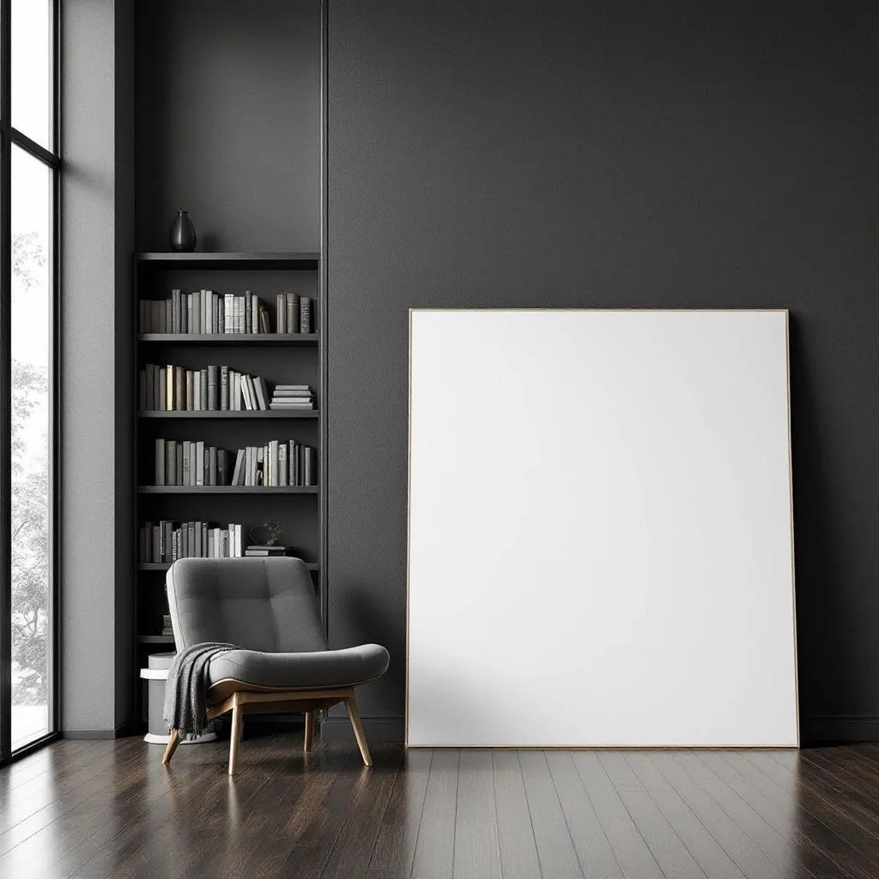 Library & Study Room Scene Mockup — Plain Square Frame Portrait 4:5 — Perspective View — #03081 | MockupBulk