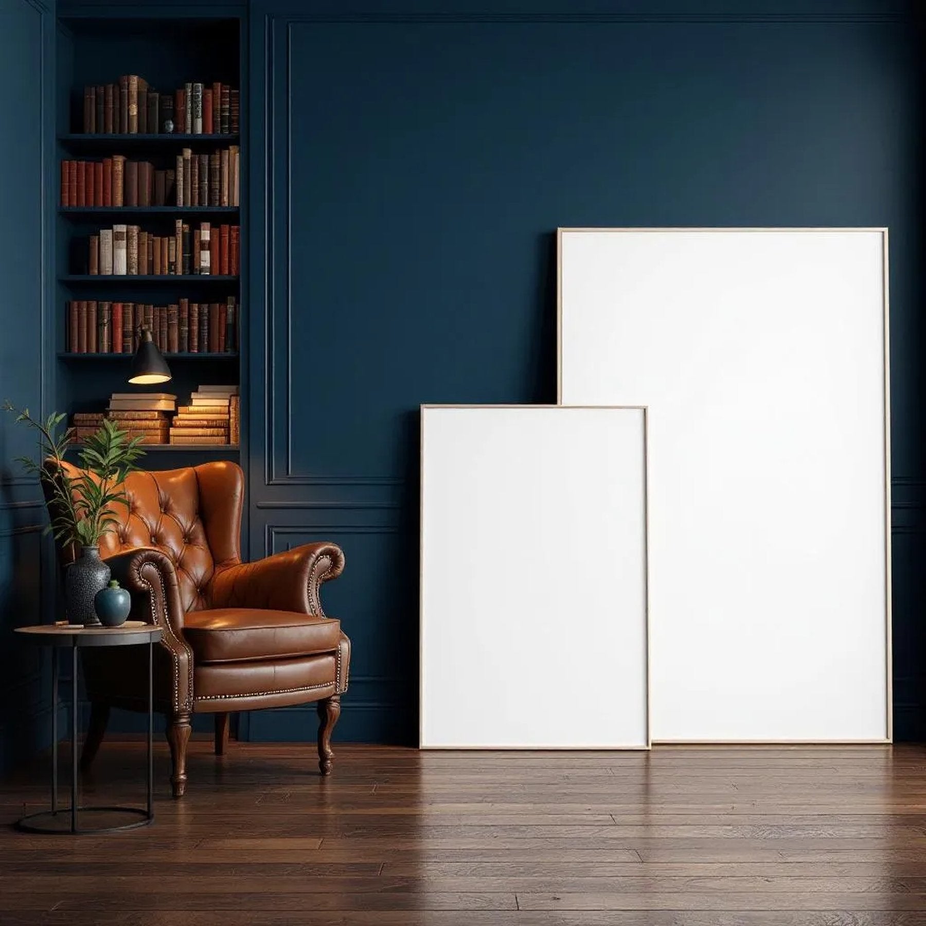 Library & Study Wall Art Mockup — Plain Square Frame Portrait 4:5 — Perspective View — #03082 | MockupBulk