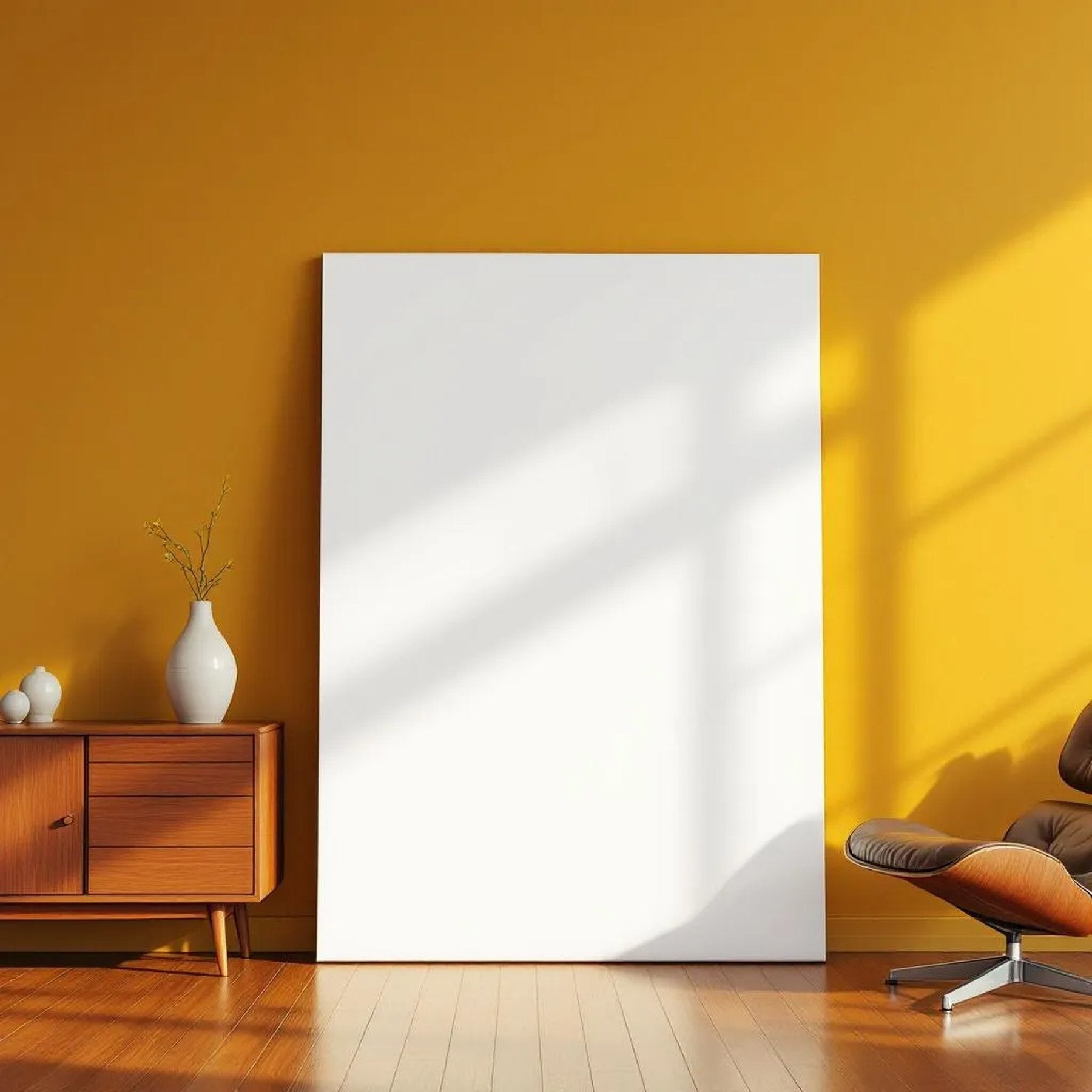 Mid-Century Modern Room Scene Mockup — Plain Square Frame Portrait 5:7 — Perspective View — #03151 | MockupBulk