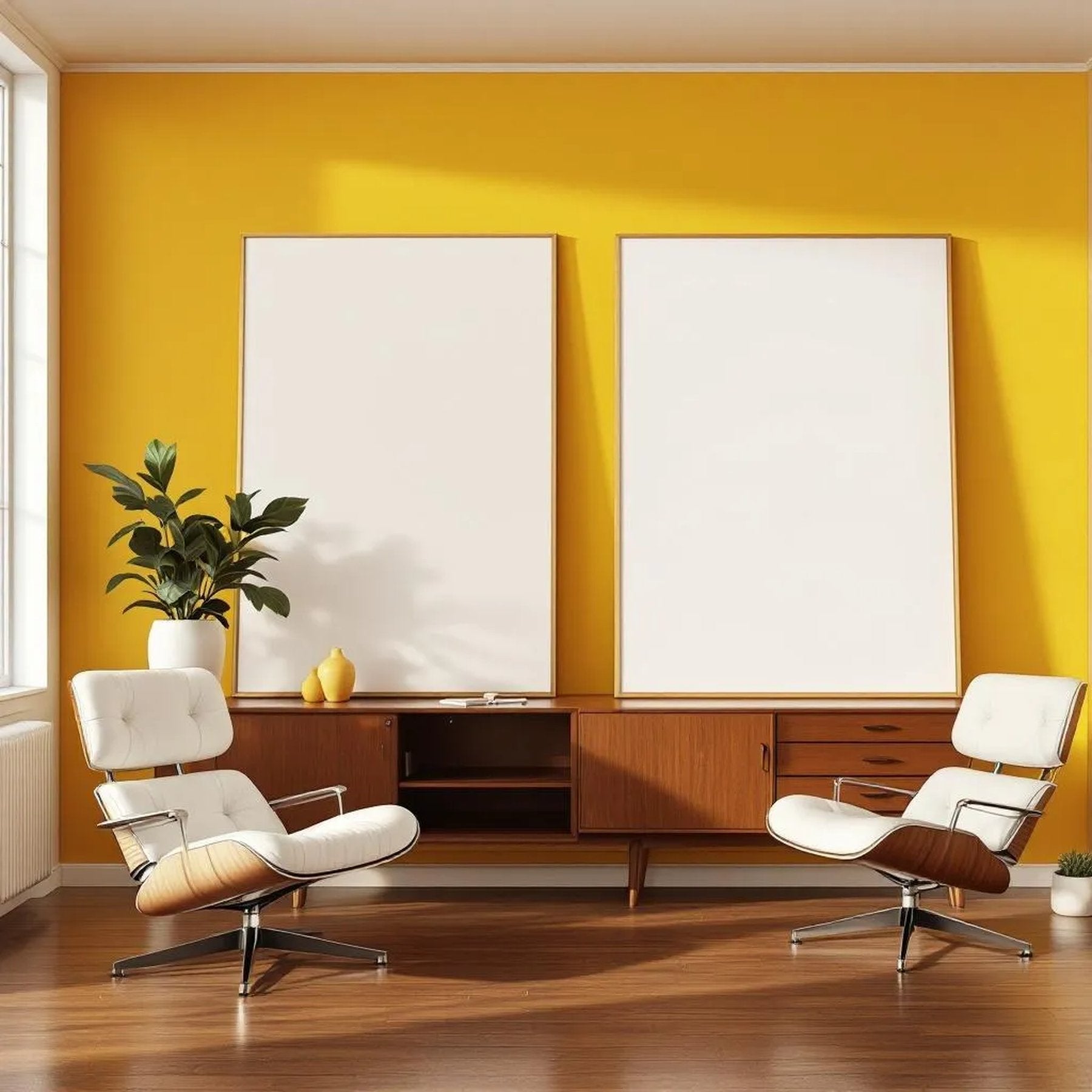 Mid-Century Modern Frame Display Mockup — Plain Square Frame Portrait 2:3 — Perspective View — #03154 | MockupBulk