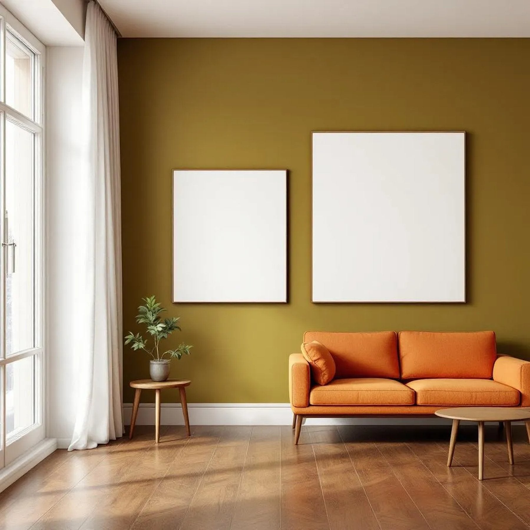 Mid-Century Modern Interior Frame Mockup — Plain Square Frame Portrait 2:3 — Perspective View — #03155 | MockupBulk