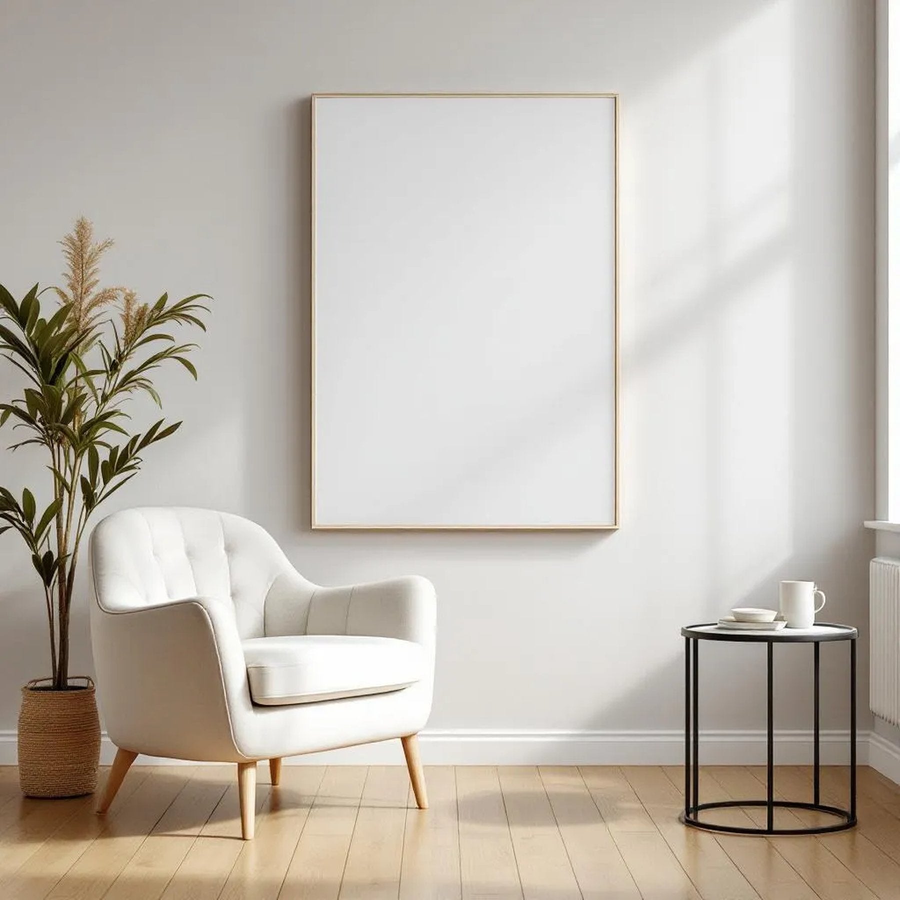 Minimalist White Lifestyle Frame Mockup — Plain Square Frame Square 1:1 — Perspective View — #02696 | MockupBulk