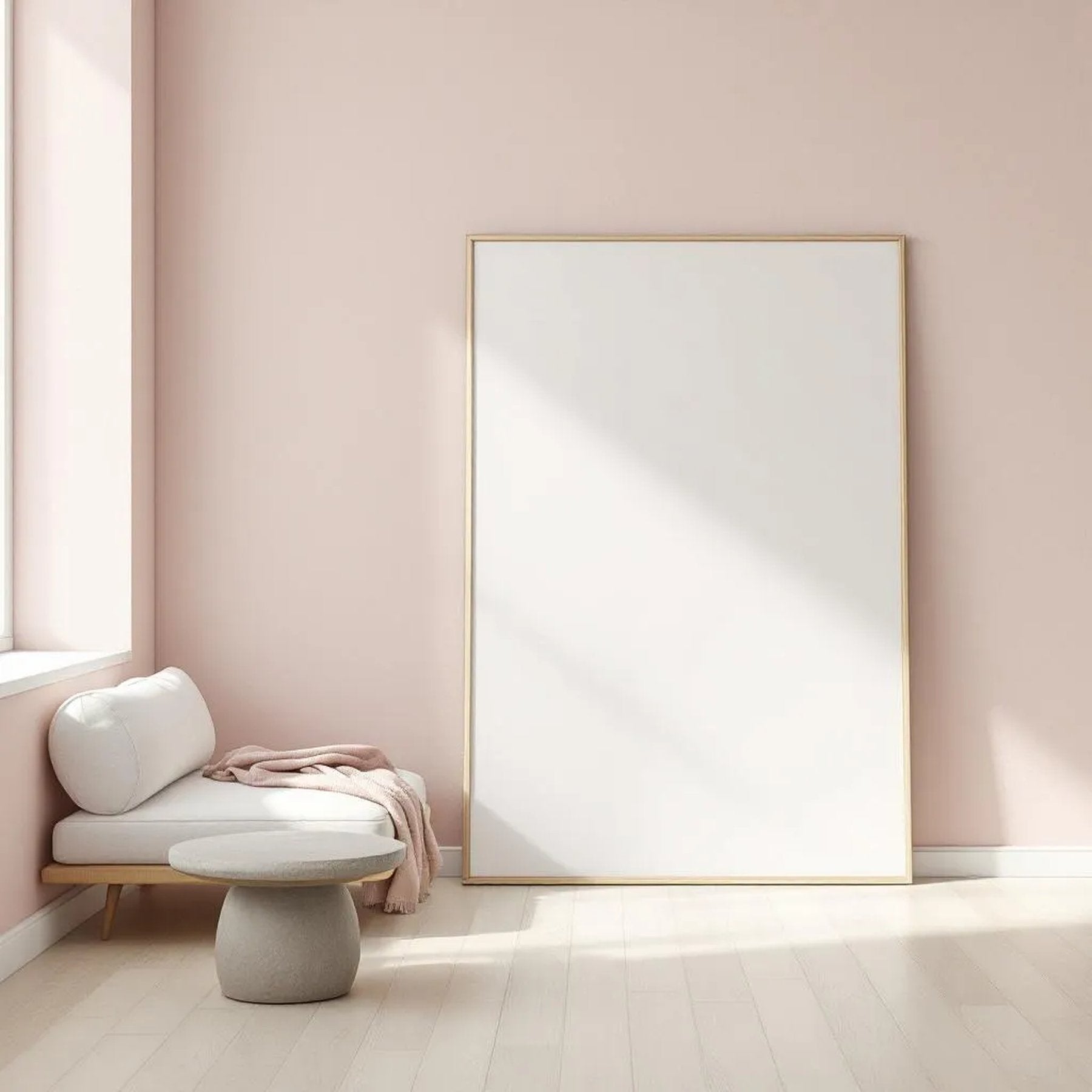 Minimalist White Styled Room Mockup — Plain Square Frame Portrait 4:5 — Perspective View — #02697 | MockupBulk