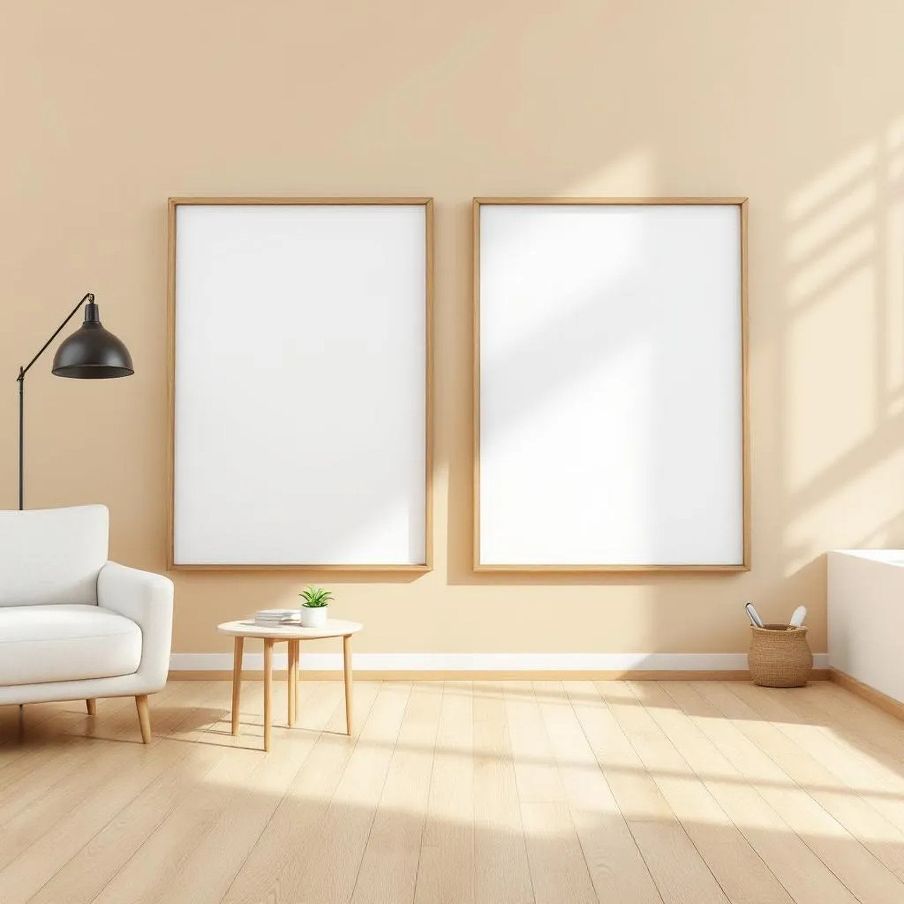 Minimalist White Interior Frame Mockup — Plain Square Frame Square 1:1 — Perspective View — #02698 | MockupBulk