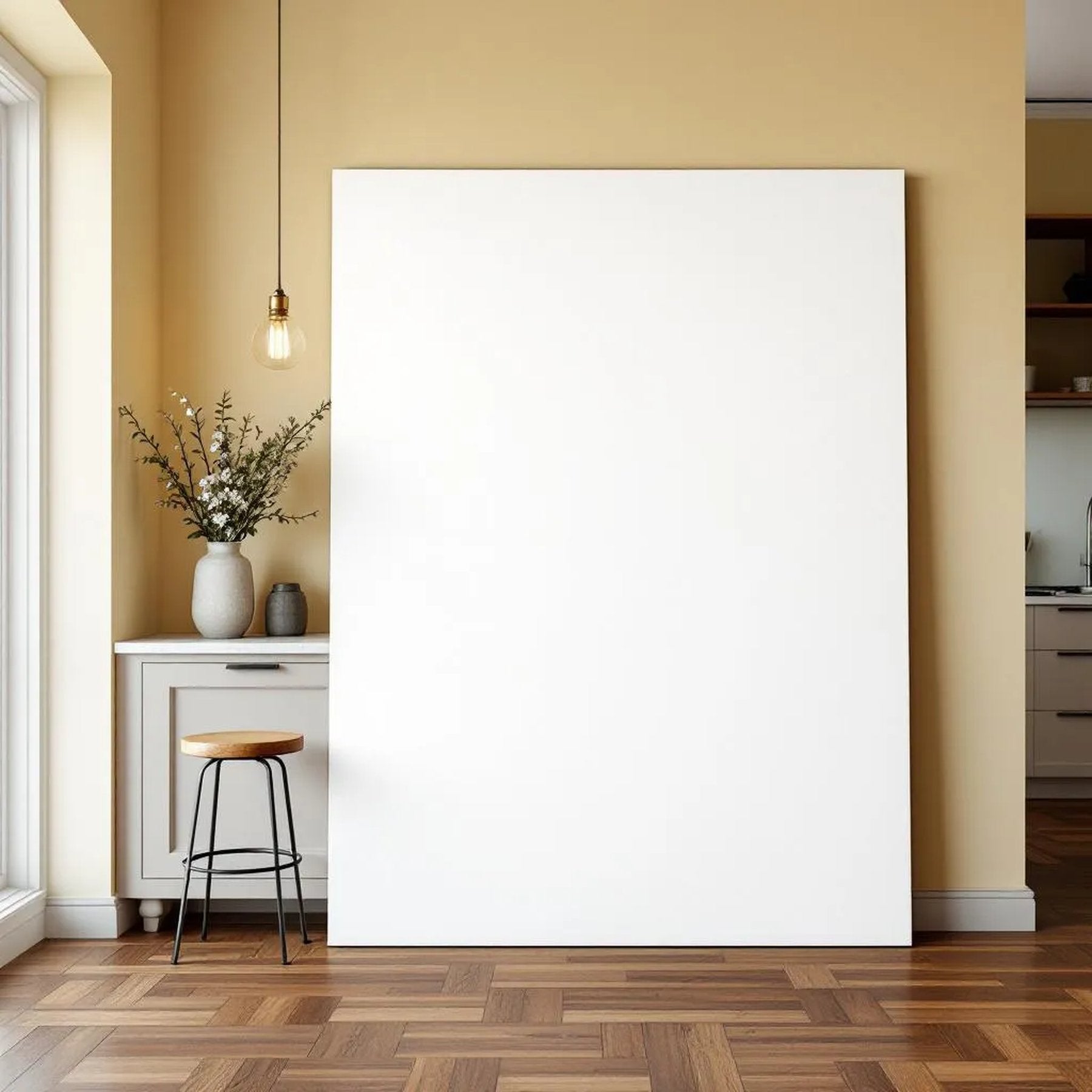 Modern Kitchen High-Res Frame Mockup — Plain Square Frame Landscape 3:4 — Perspective View — #03105 | MockupBulk