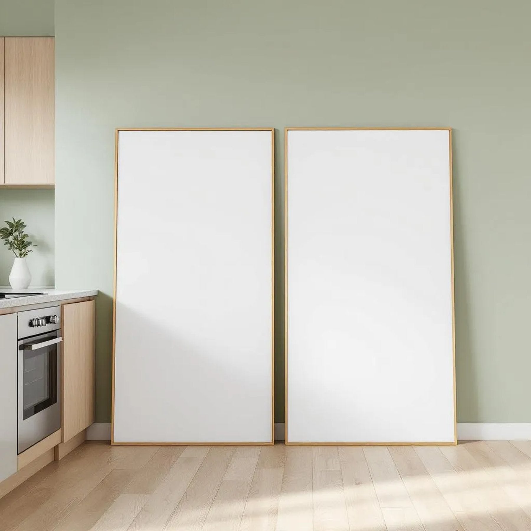 Modern Kitchen Interior Frame Mockup — Plain Square Frame Portrait 2:3 — Perspective View — #03106 | MockupBulk