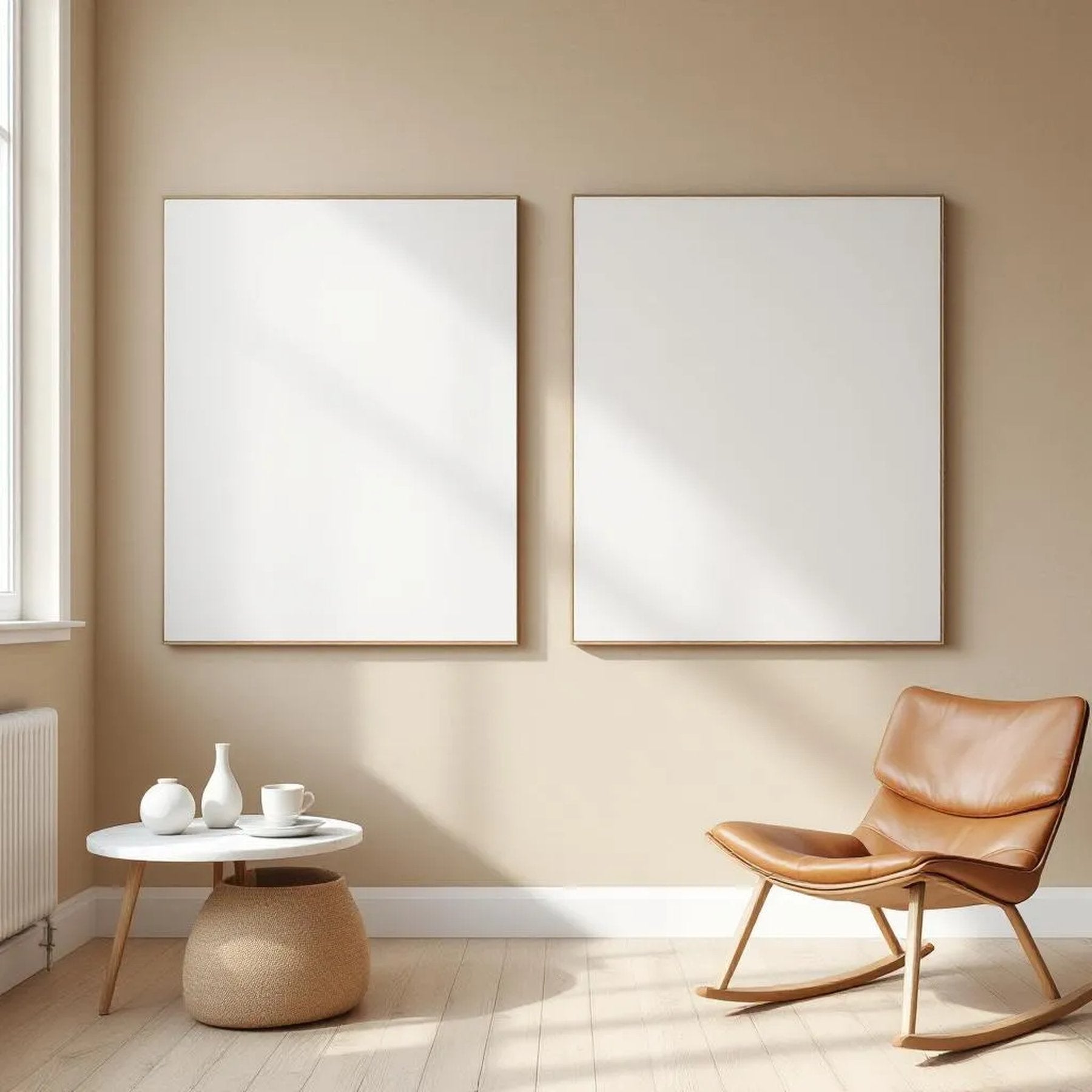 Scandinavian Interior Frame Mockup — Plain Square Frame Portrait 2:3 — Perspective View — #02724 | MockupBulk