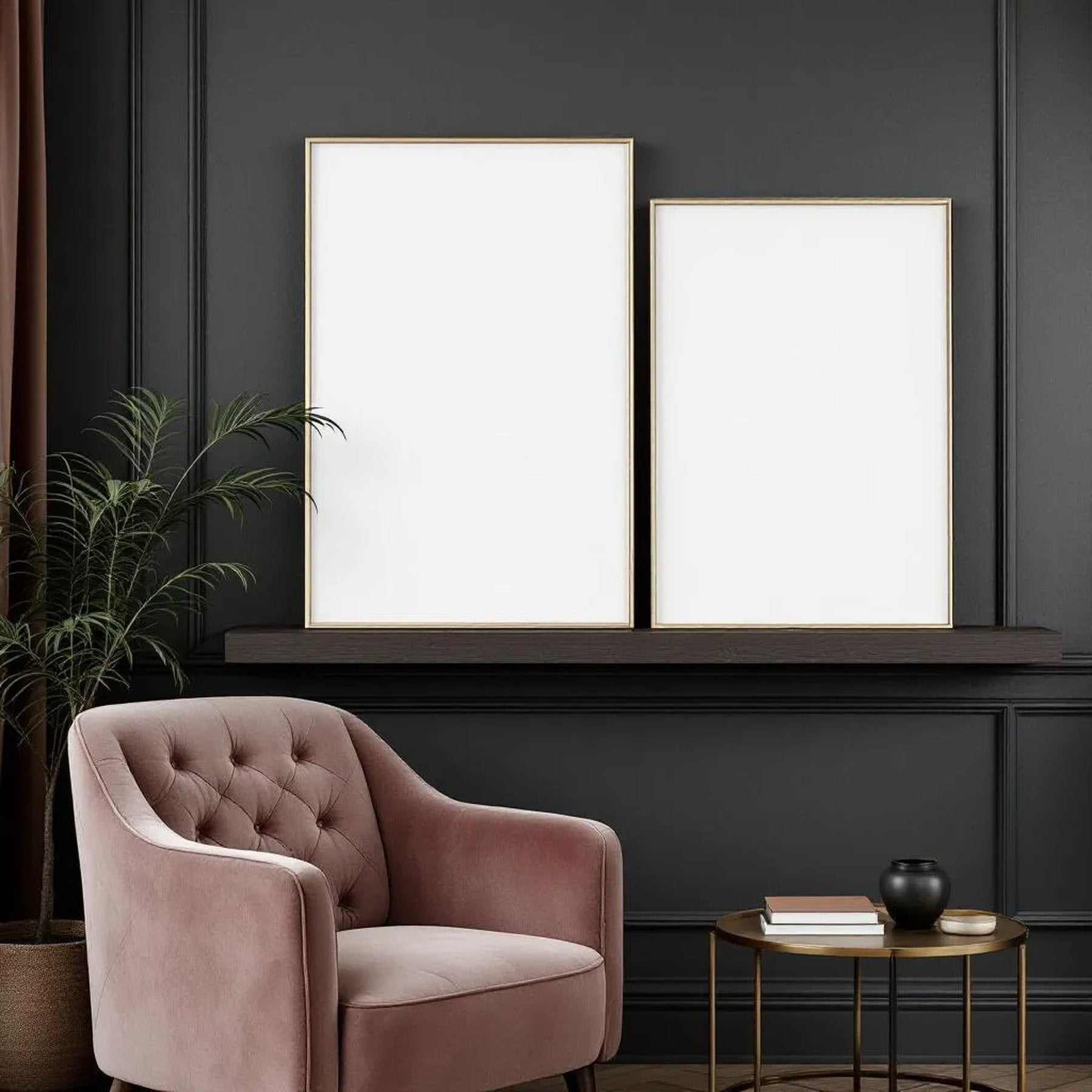Art Deco Editorial Room Mockup — Plain Square Frame Portrait 2:3 — Perspective View — #02830 | MockupBulk