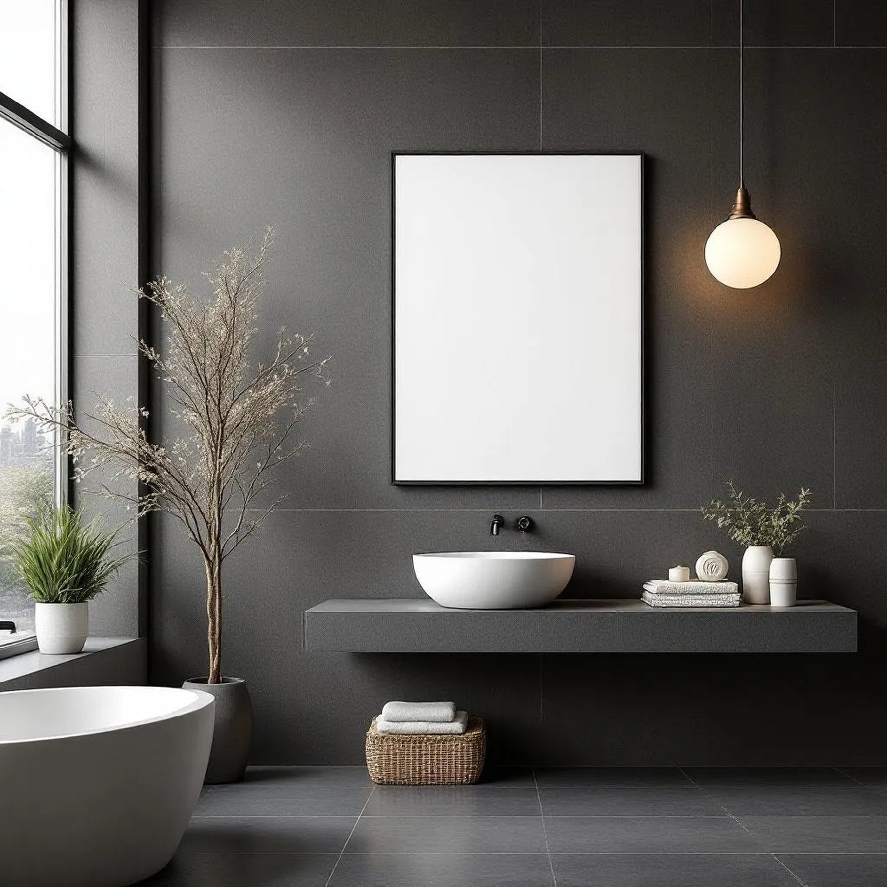 Spa Bathroom Editorial Room Mockup — Plain Square Frame Portrait 2:3 — Perspective View — #03044 | MockupBulk