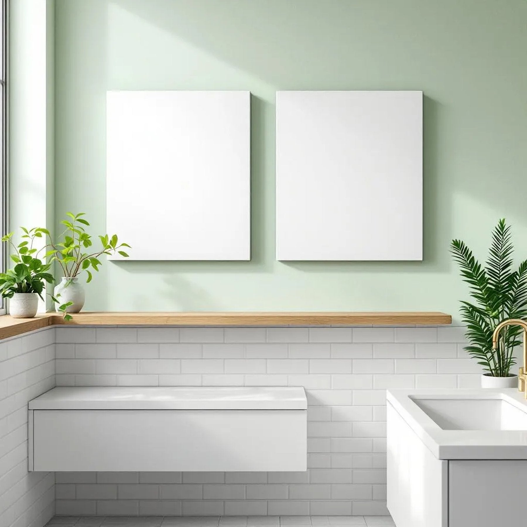 Spa Bathroom Premium Interior Mockup — Plain Square Frame Portrait 2:3 — Perspective View — #03048 | MockupBulk