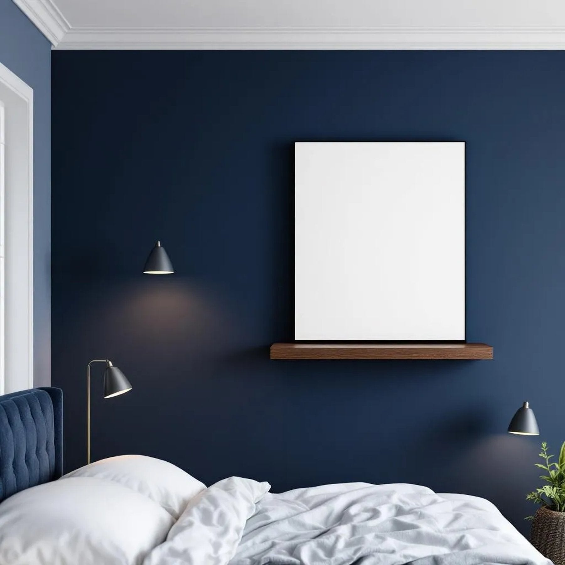 Dark Bedroom Lifestyle Frame Mockup — Plain Square Frame Portrait 2:3 — Perspective View — #02803 | MockupBulk