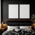 Dark Bedroom Wall Art Mockup — Plain Square Frame Portrait 2:3 — Perspective View — #02807 | MockupBulk
