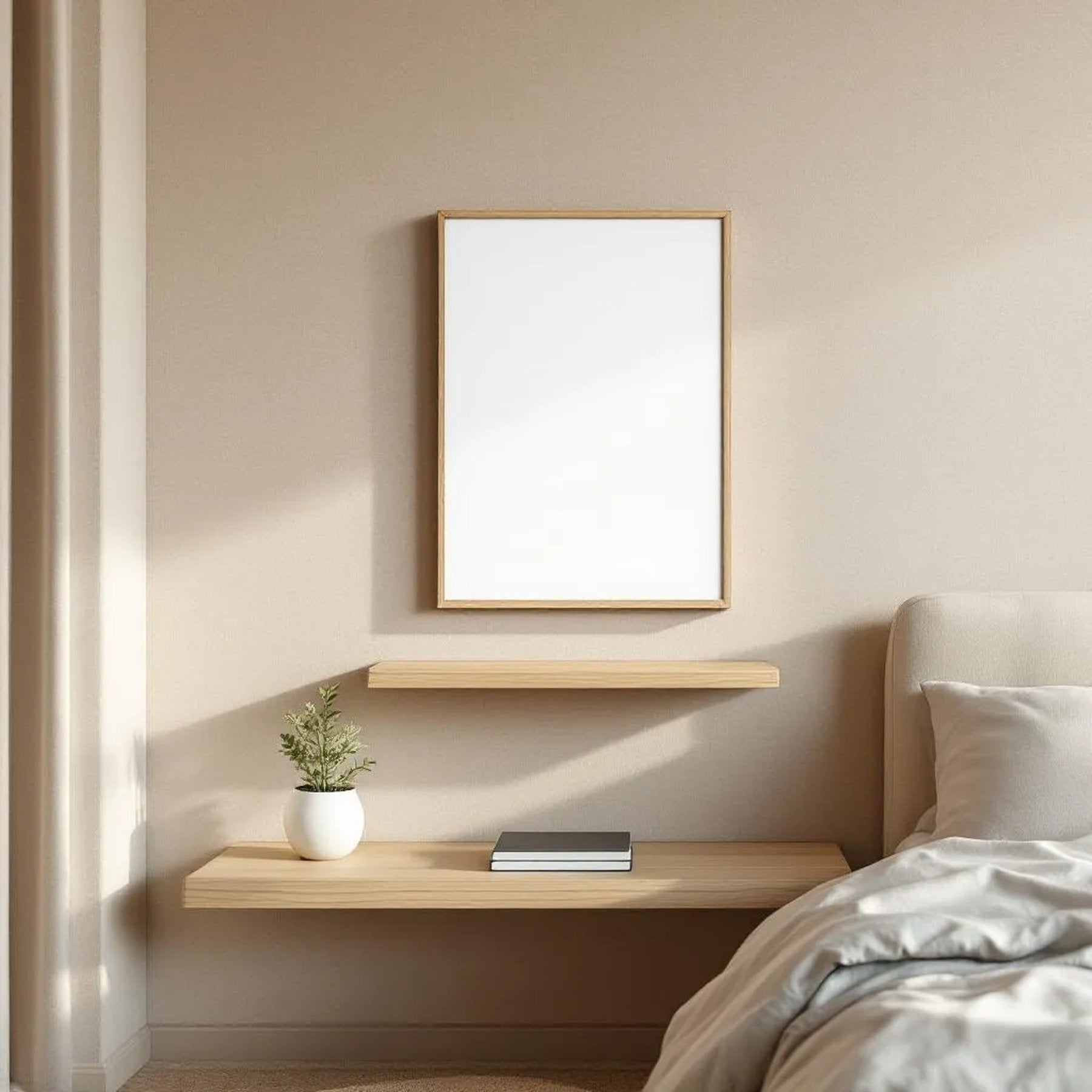 White Bedroom Styled Room Mockup — Plain Square Frame Portrait 2:3 — Perspective View — #02780 | MockupBulk