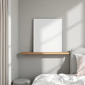 White Bedroom Wall Art Mockup — Plain Square Frame Portrait 2:3 — Perspective View — #02781 | MockupBulk