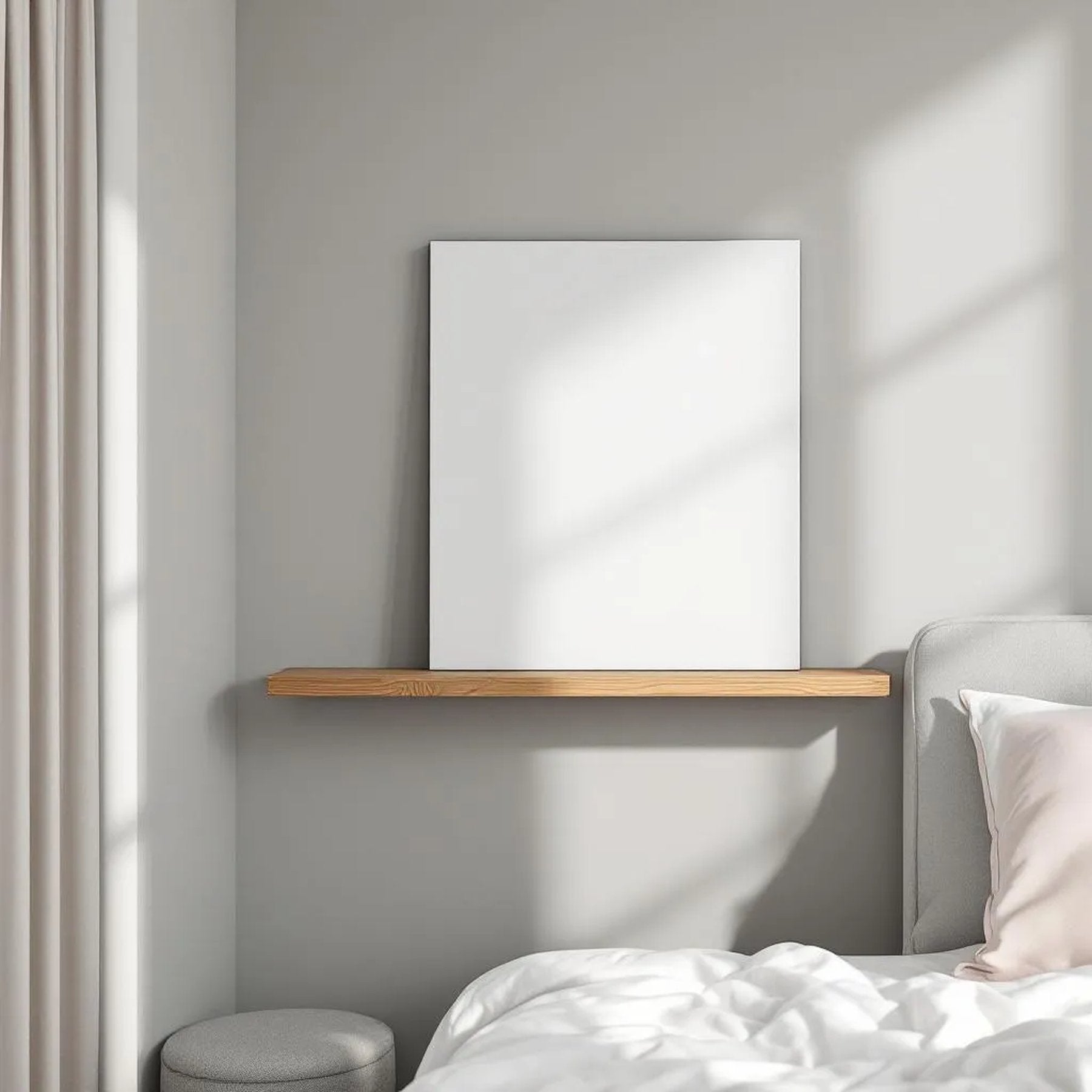 White Bedroom Wall Art Mockup — Plain Square Frame Portrait 2:3 — Perspective View — #02781 | MockupBulk