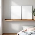 White Bedroom Interior Frame Mockup — Plain Square Frame Portrait 5:7 — Perspective View — #02784 | MockupBulk