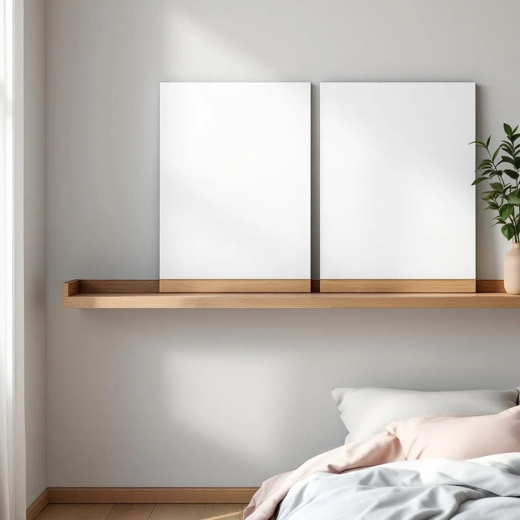 White Bedroom Interior Frame Mockup — Plain Square Frame Portrait 5:7 — Perspective View — #02784 | MockupBulk