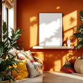 Boho Living Room Editorial Room Mockup — Plain Square Frame Portrait 4:5 — Perspective View — #03139 | MockupBulk
