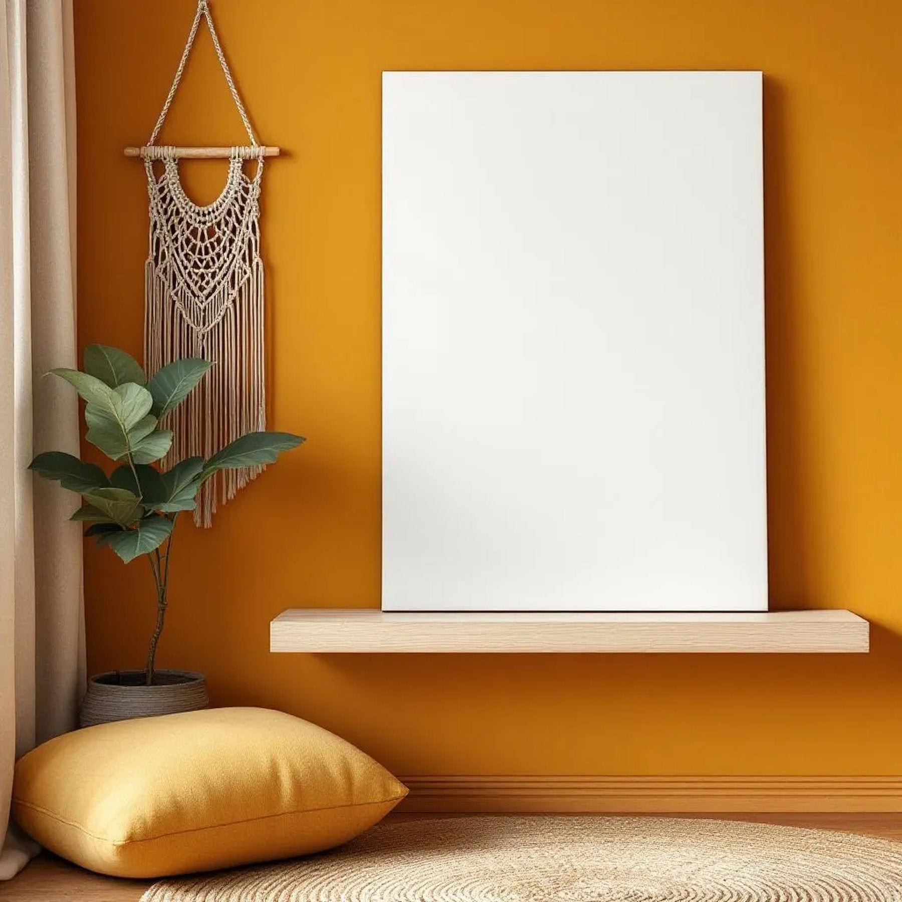 Boho Living Room Styled Room Mockup — Plain Square Frame Portrait 2:3 — Perspective View — #03140 | MockupBulk