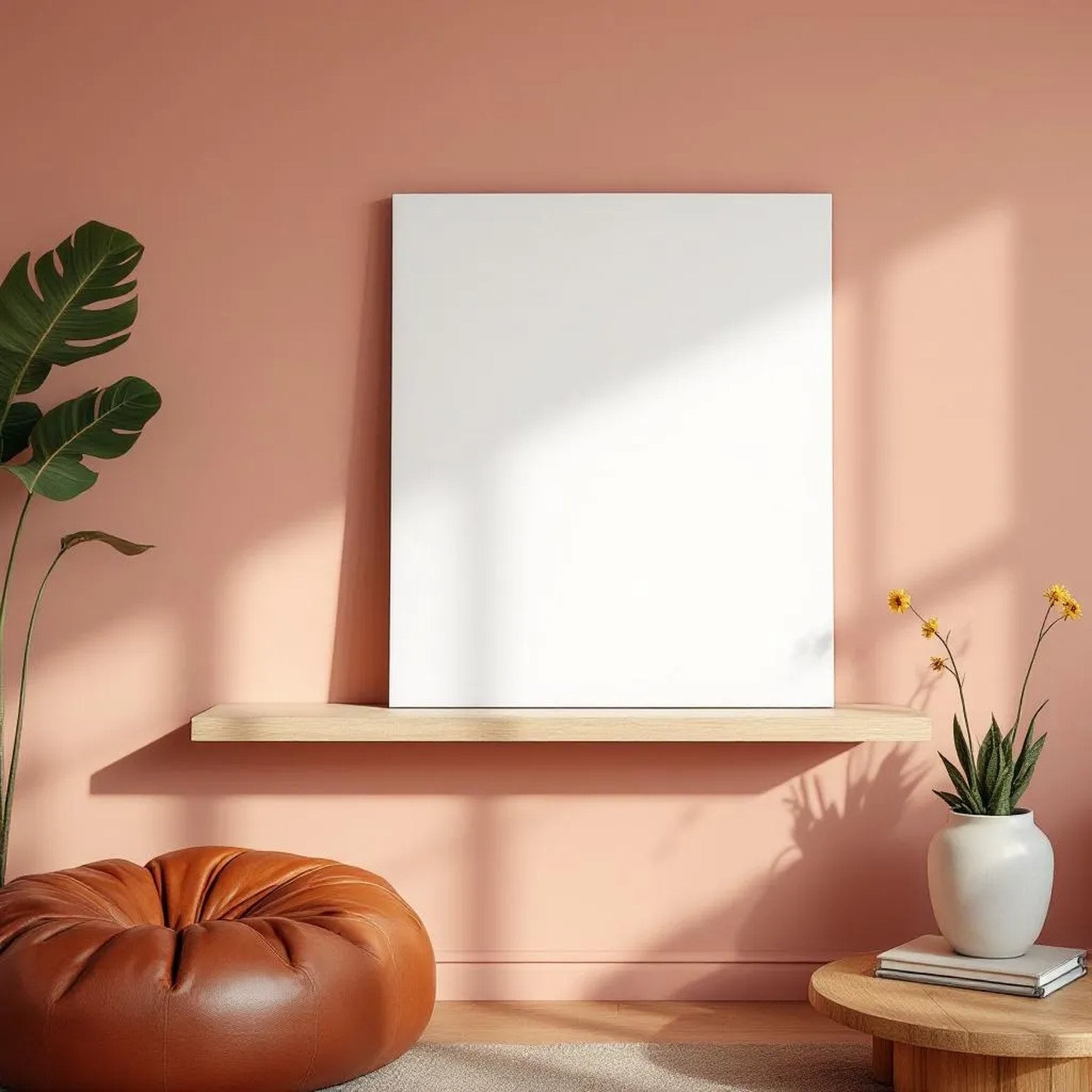 Boho Living Room High-Res Frame Mockup — Plain Square Frame Portrait 4:5 — Perspective View — #03141 | MockupBulk