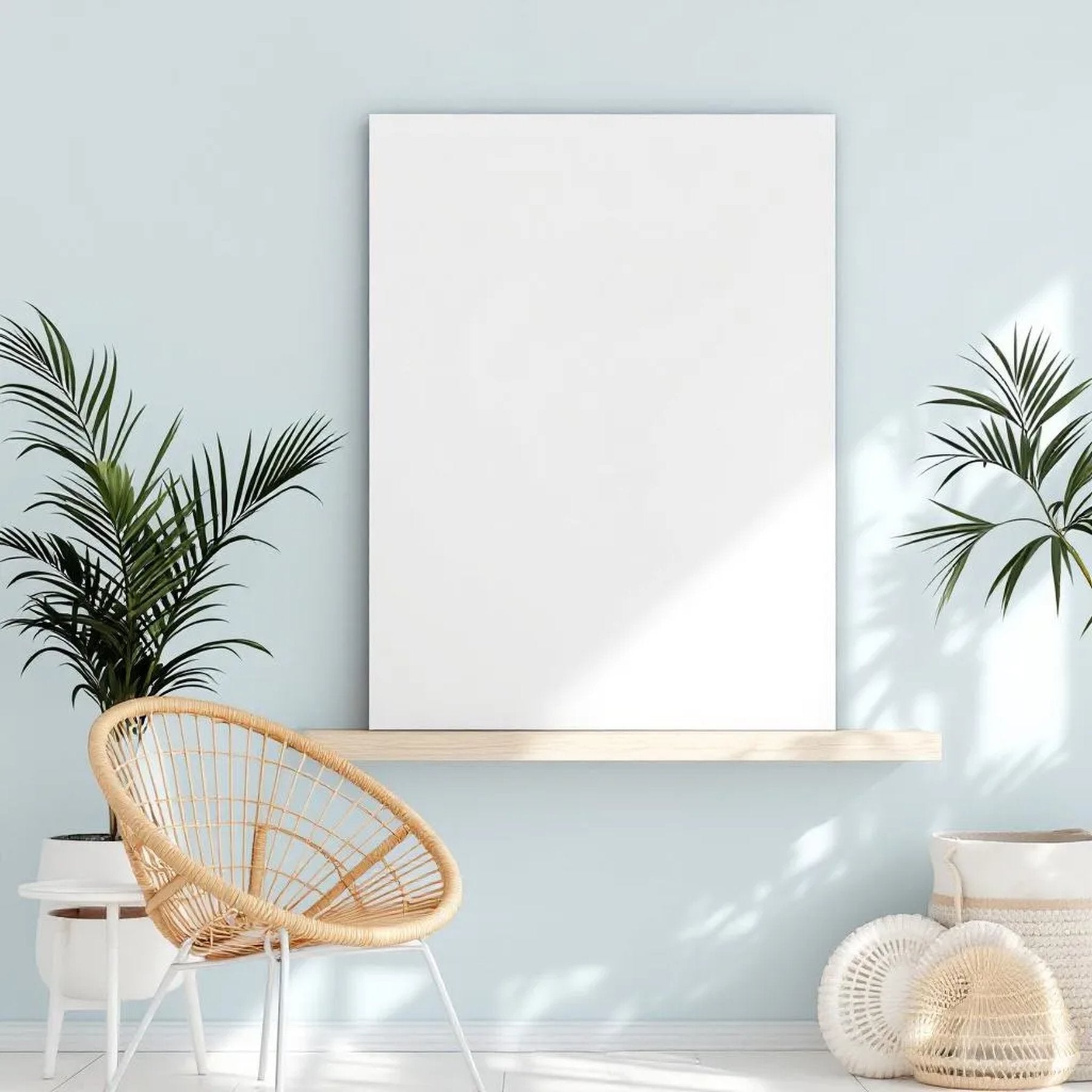 Coastal Styled Room Mockup — Plain Square Frame Portrait 2:3 — Perspective View — #02876 | MockupBulk