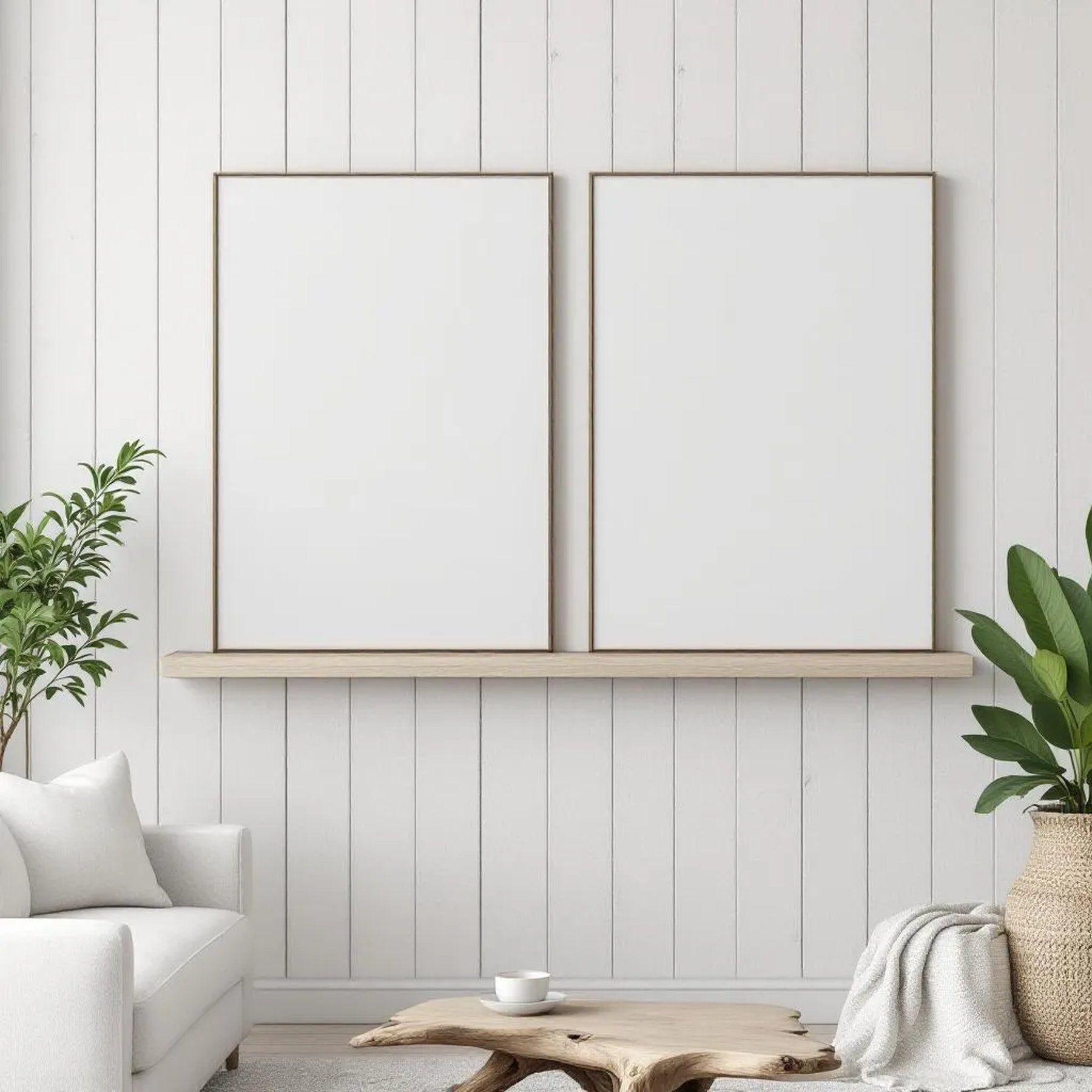 Coastal Styled Room Mockup — Plain Square Frame Portrait 2:3 — Perspective View — #02878 | MockupBulk