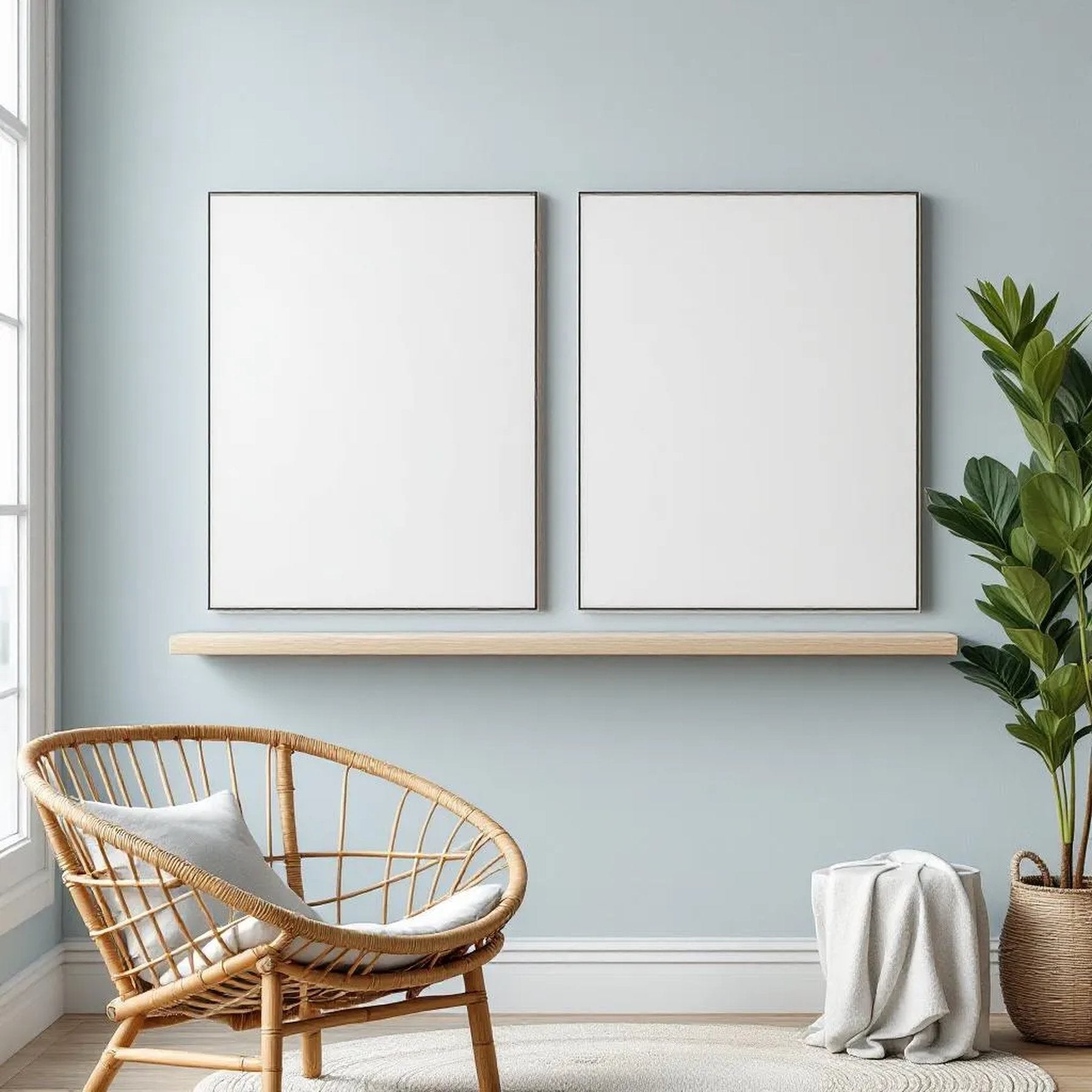 Coastal Premium Interior Mockup — Plain Square Frame Portrait 2:3 — Perspective View — #02879 | MockupBulk